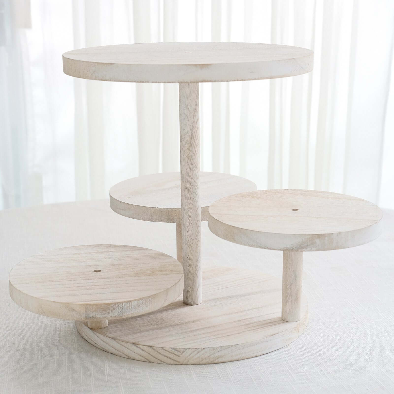 4-Tier Wooden Cake Stand Whitewash with Round Tiered Trays - Rustic Cupcake Tower Dessert Display 14" Tall