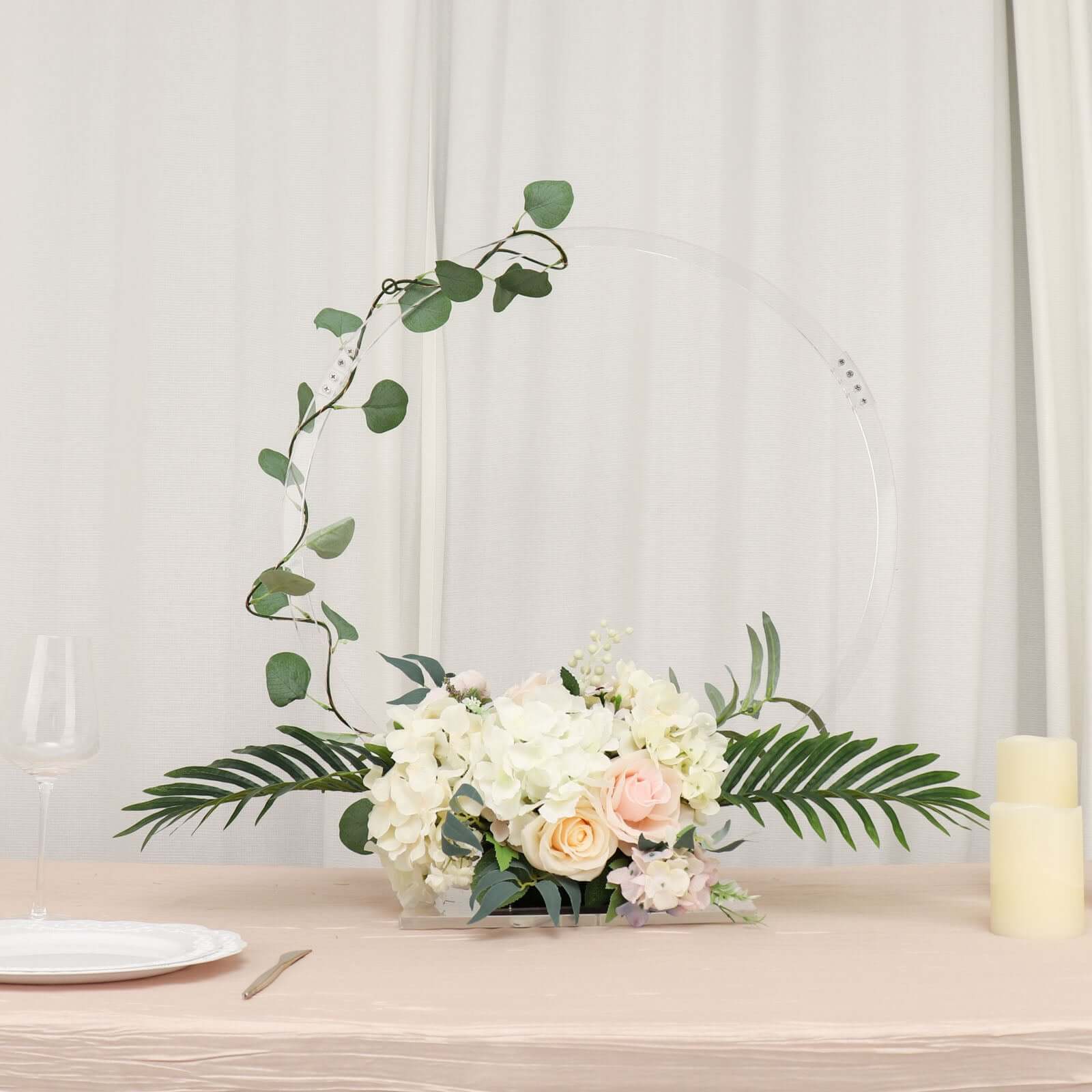 Table Wedding Arch Hoop Stand Acrylic Round Clear - Wreath Tabletop Centerpiece for Weddings 26"