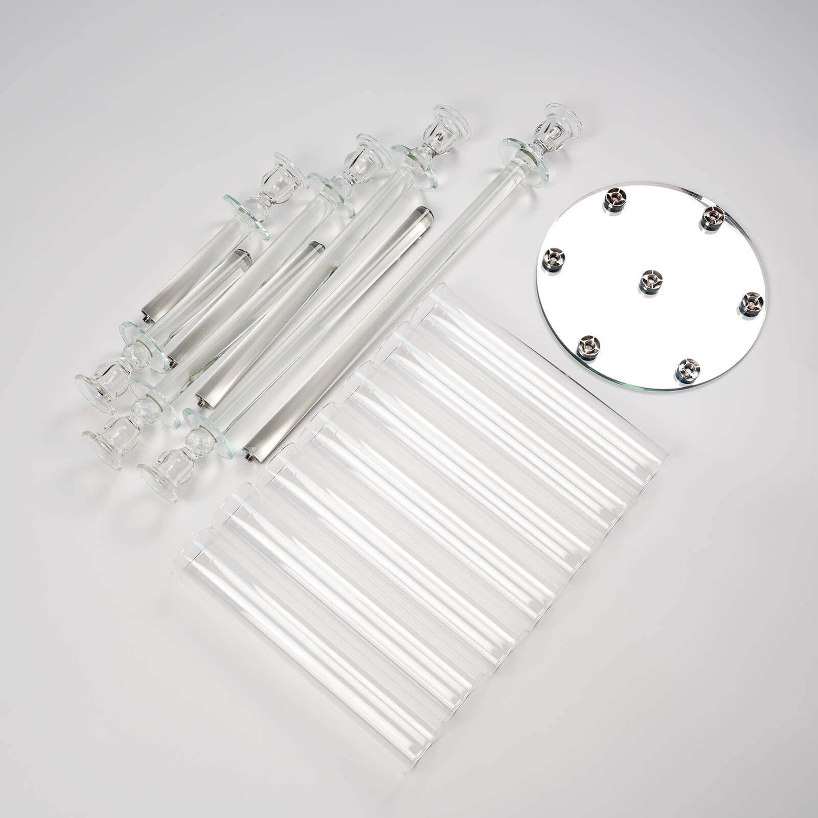 7-Arm Round Taper Crystal Candelabra with Mirror Base Clear - Lustrous Candle Holder Table Centerpiece for Votive & Pillar Candles 33"