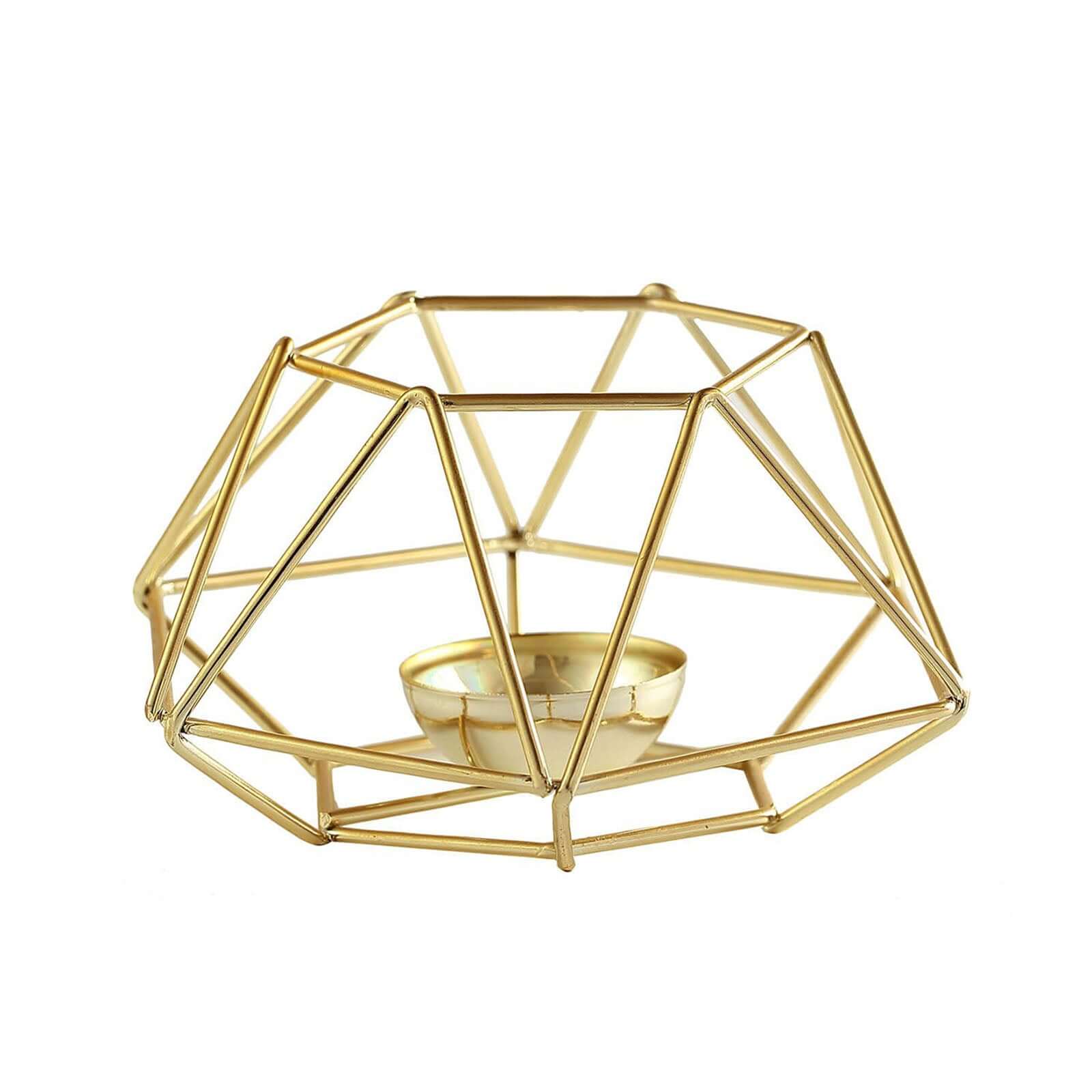 Set of 2 Candle Holders Metal Hexagon Geometric Design Gold - Modern Decorative Centerpieces for Tables 4"x3"