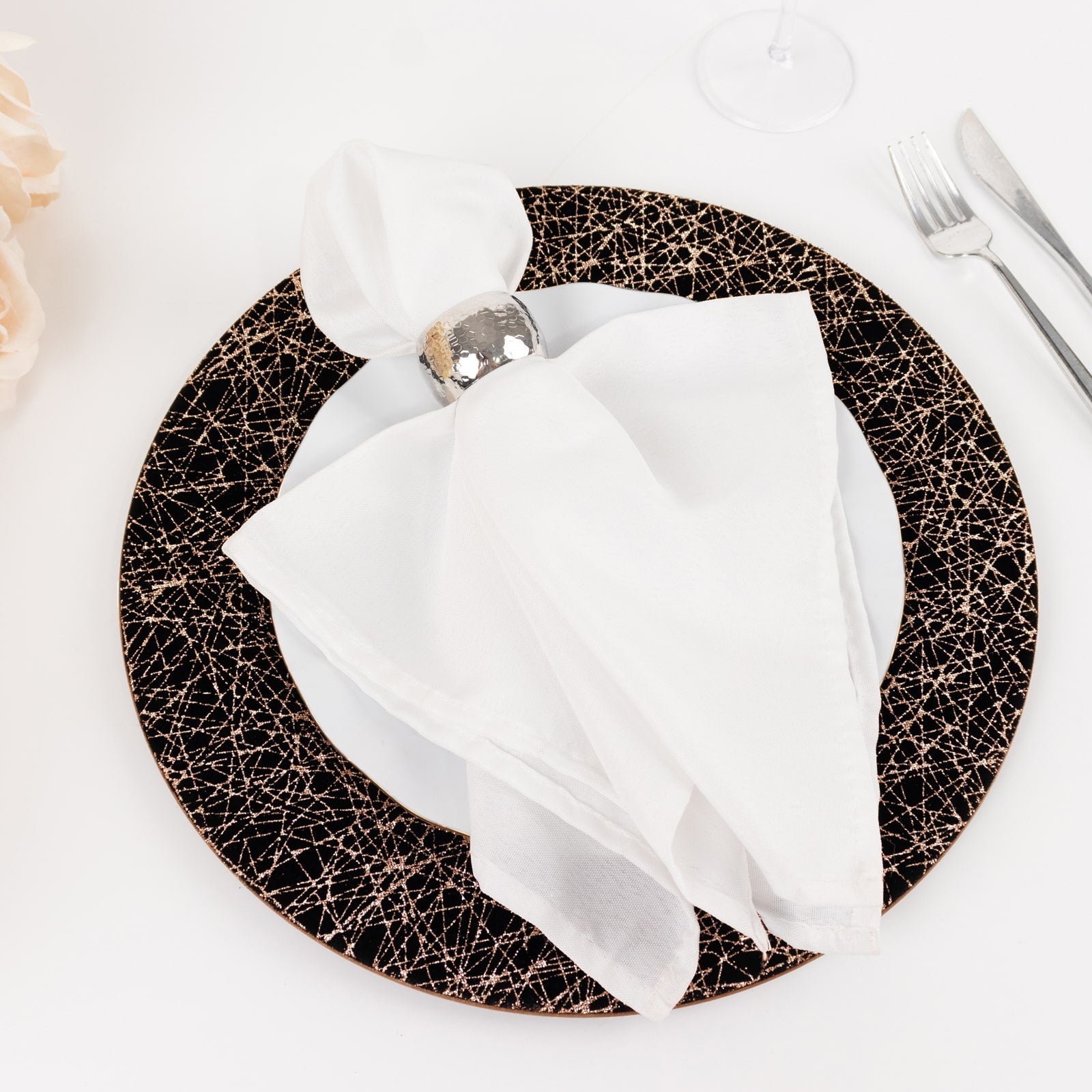 6-Pack Acrylic Round Charger Plates 13" in Black with Gold Glitter Abstract Lines Pattern, Decorative Dinner Party Charger Tableware