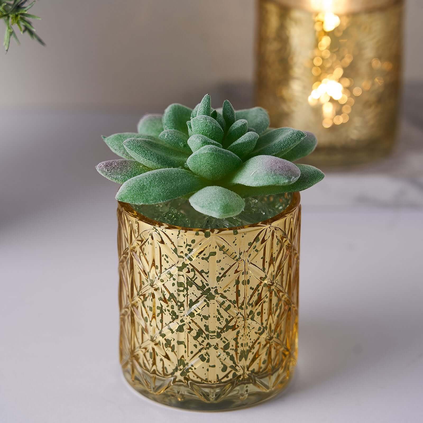 6-Pack Mercury Glass Candle Holders Shiny Gold with Geometric Design - Votive Tealight Holders 3"