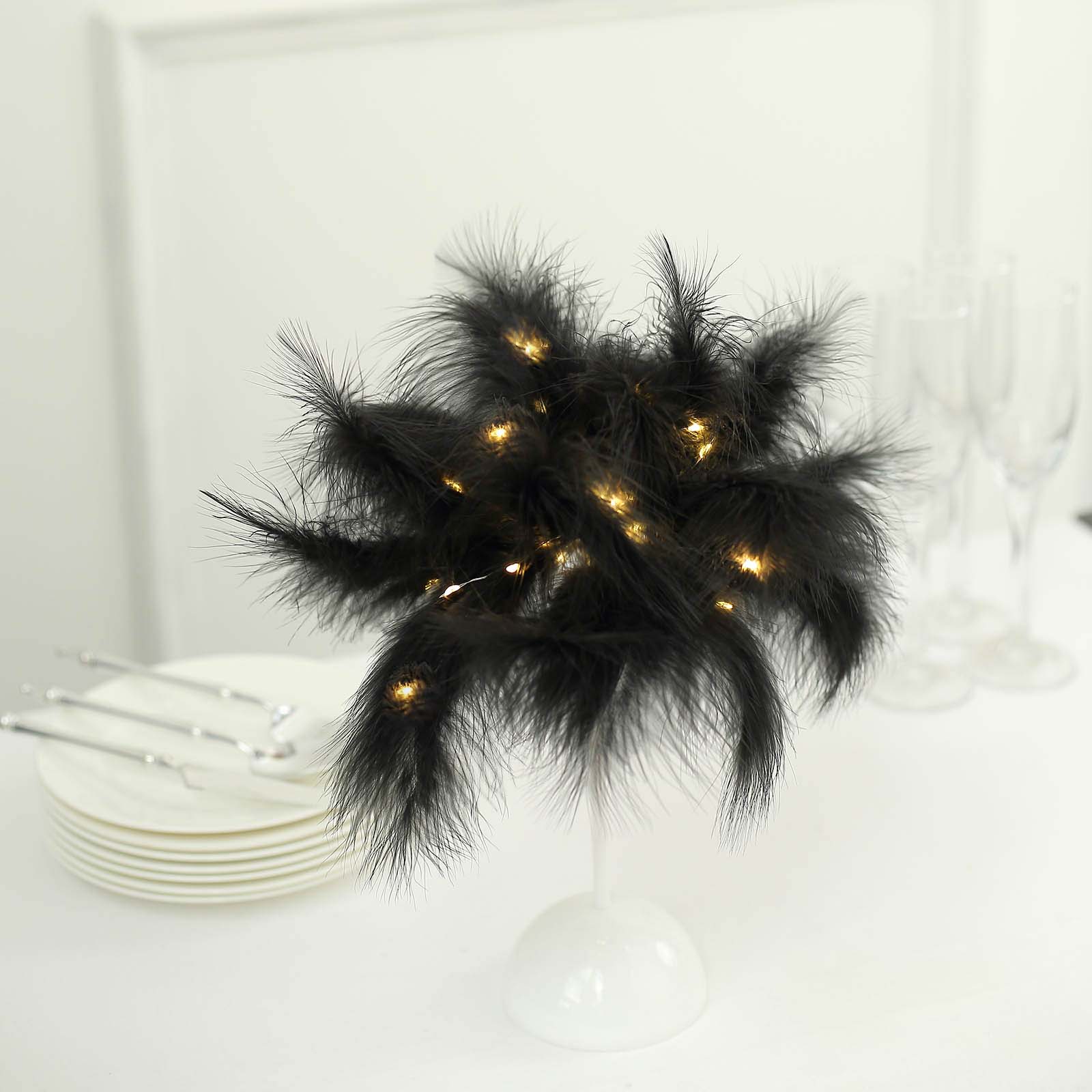 Table Lamp Feather Design Black LED Battery Operated - Cordless Wedding Centerpiece 15"