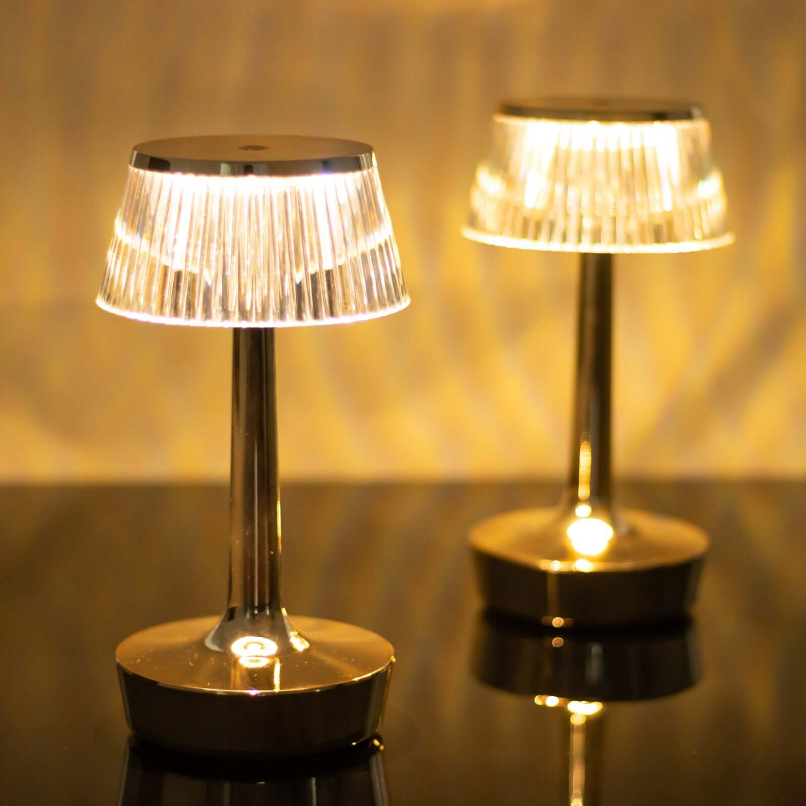 Acrylic LED Mushroom Table Lamp Clear Gold Color Changing Touch Control Night Light - Rechargeable Centerpiece 9"