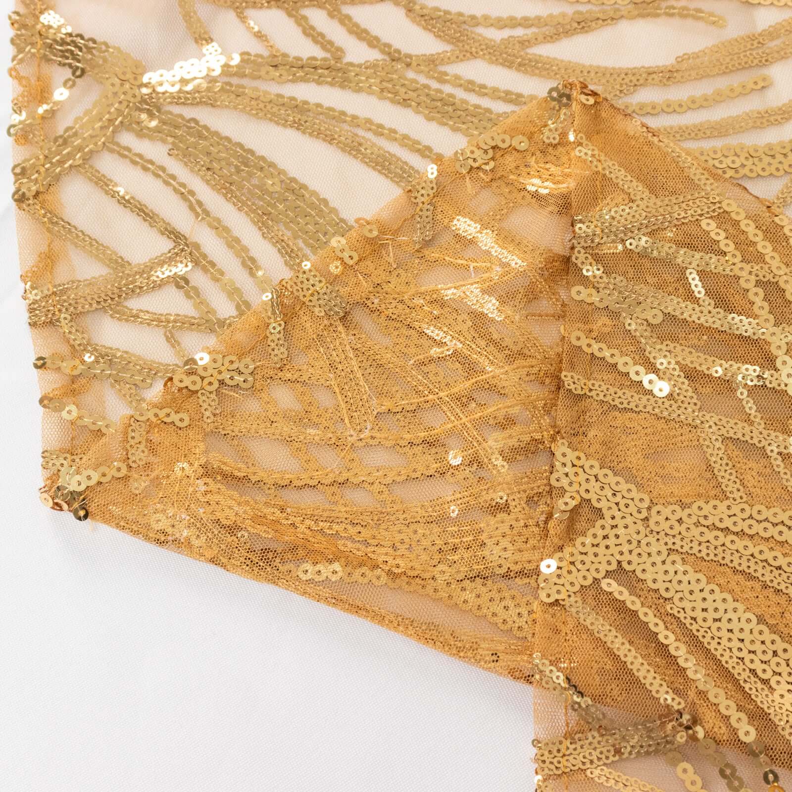 Mesh 72"x72" Table Overlay Square Tablecloth Gold Wave Design with Embroidered Sequins for Stylish Occasions