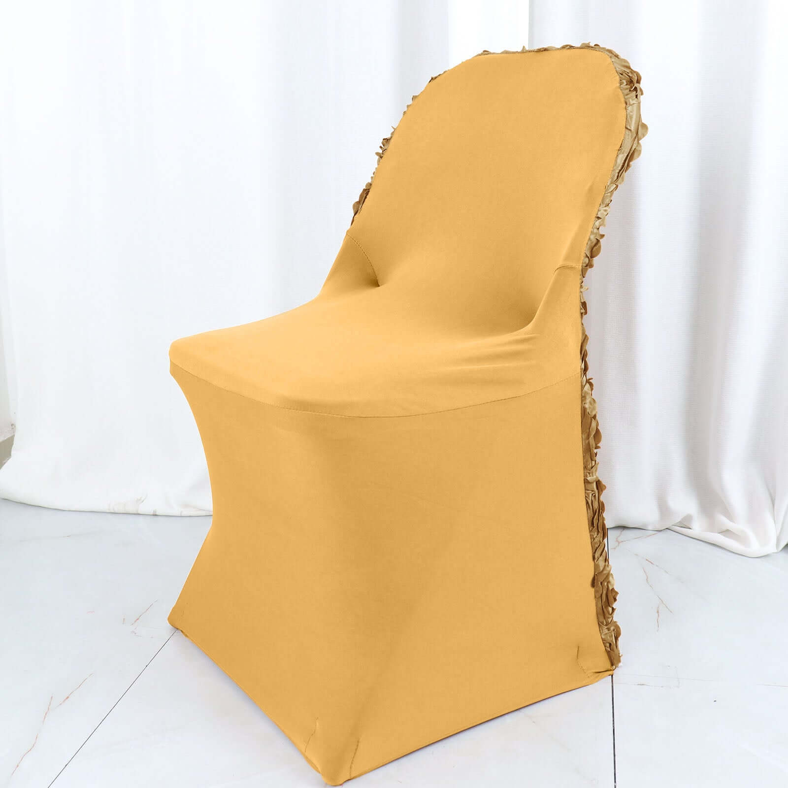 Spandex Chair Cover Gold for Folding Chairs - Durable Stretch Fitted Slipcover with Satin Rosette Design