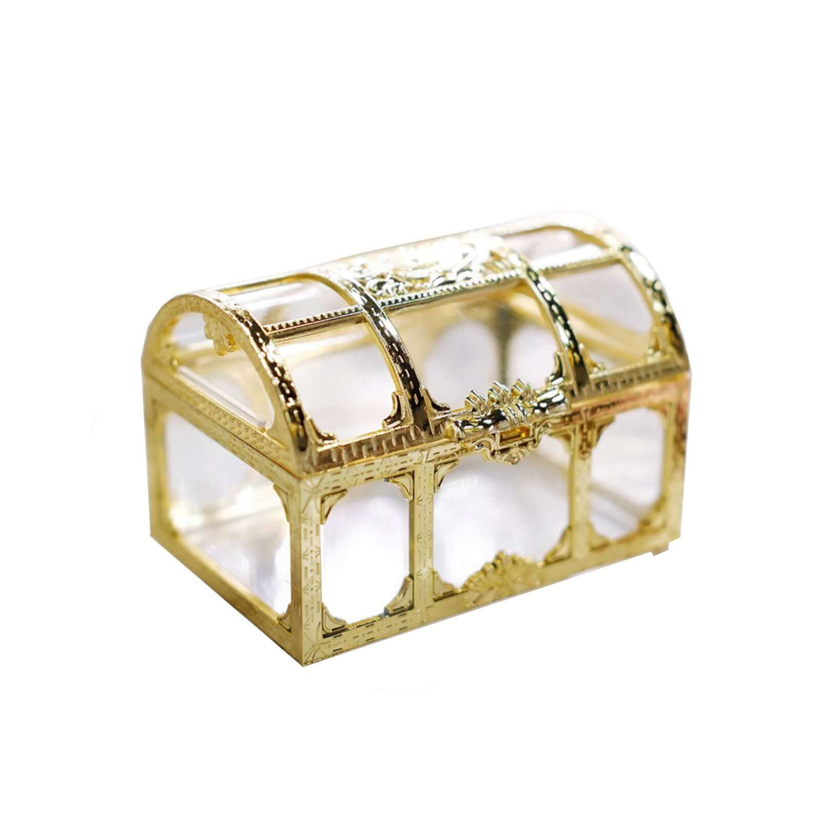 12-Pack Vintage Jewelry Box Candy Containers Clear Gold - Stylish Treasure Chest Favor Boxes 3.5"