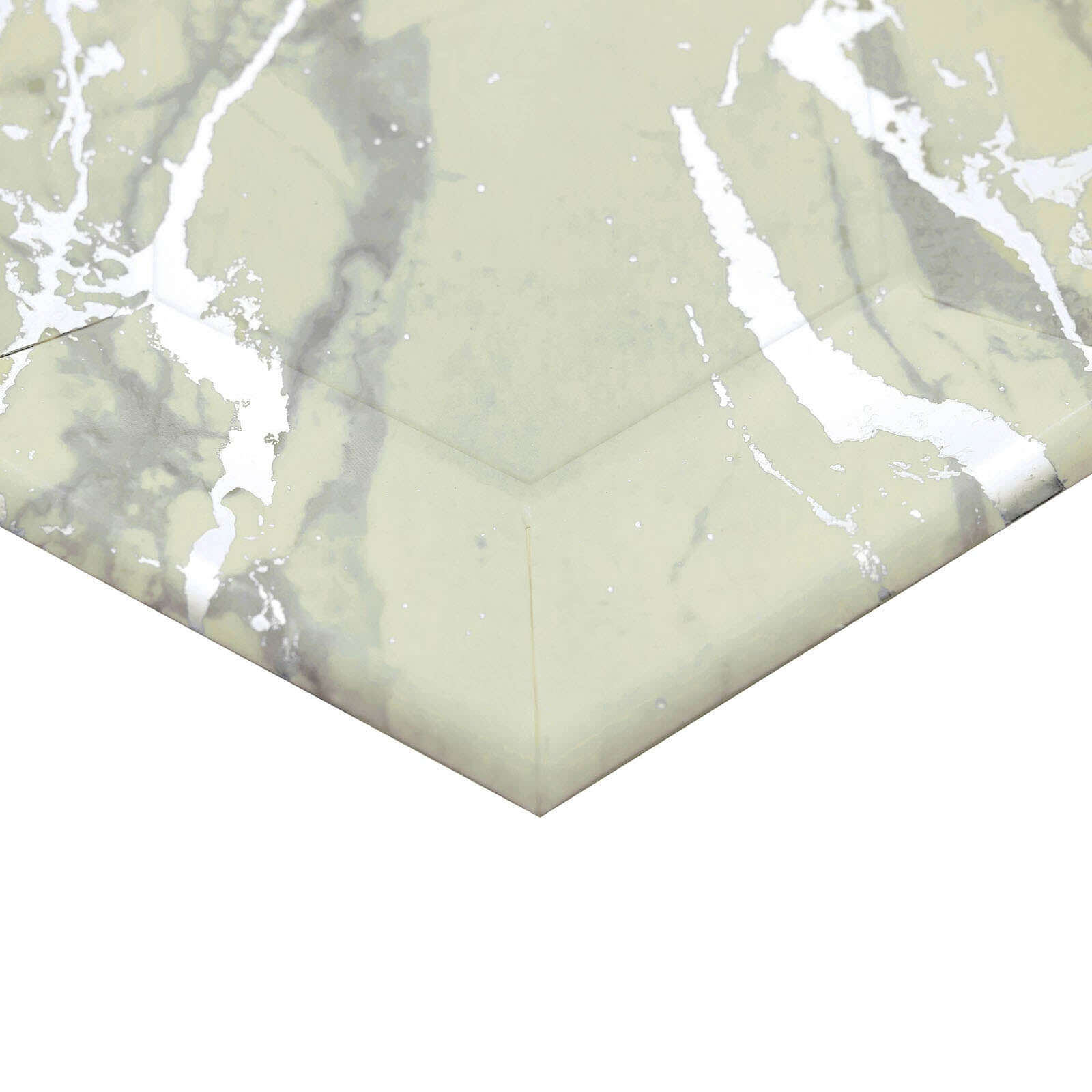 25-Pack Paper 8.5" Hexagon Dessert Plates in Ivory with Silver Marble Design - Disposable Geometric 400GSM Appetizer Salad Plates for Events & Banquets