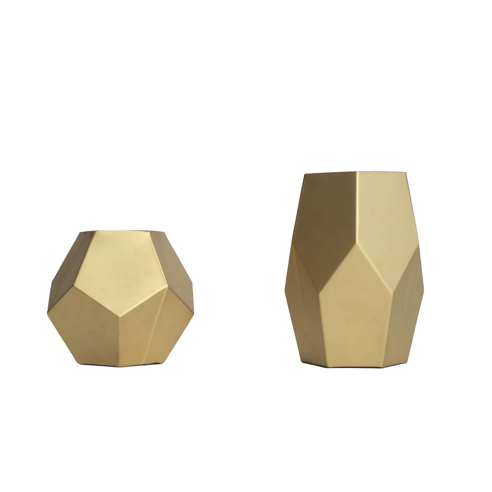 Set of 2 Glass Flower Vases Geometric Design Matte Gold - Stylish Modern Candle Holder Centerpieces 5", 8"