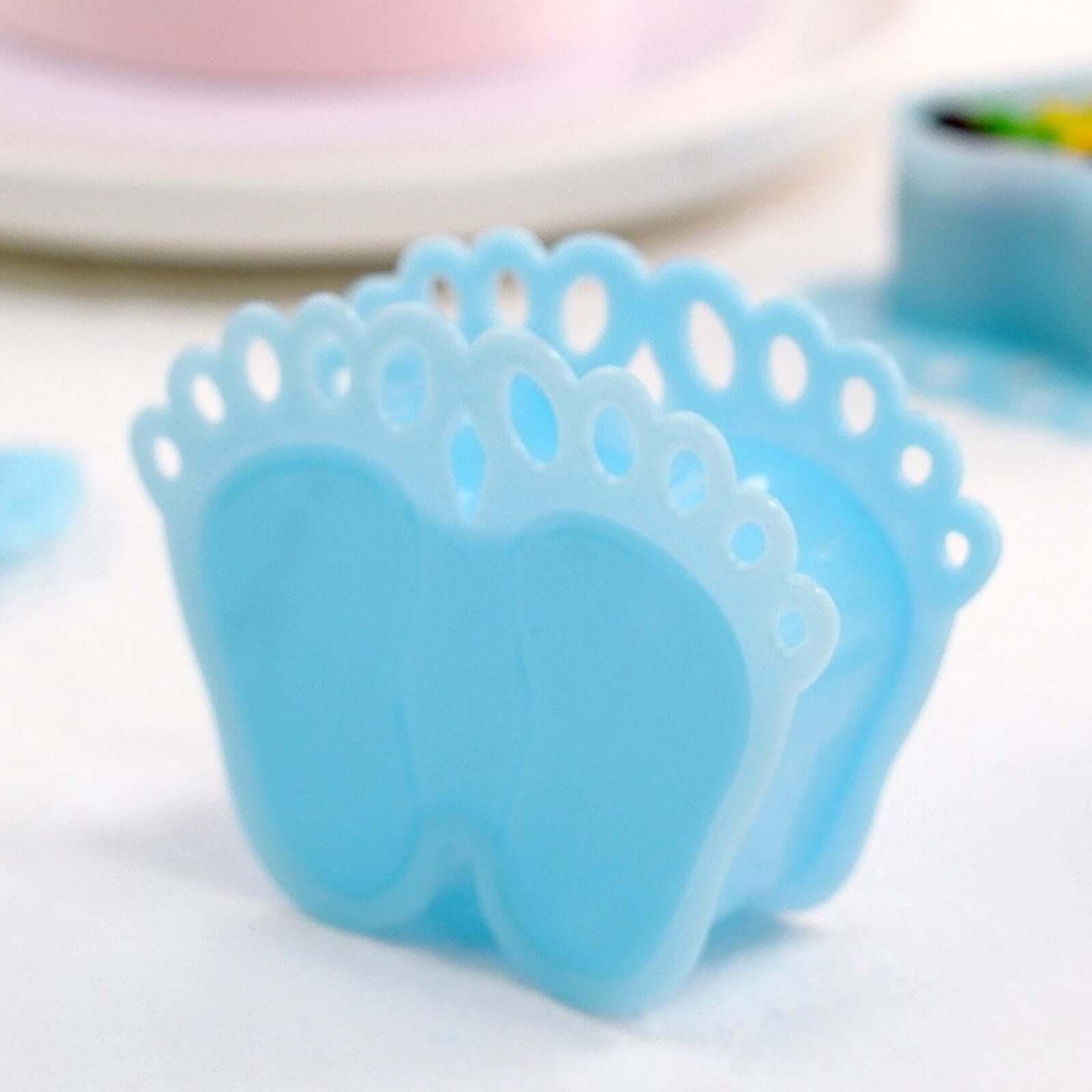12-Pack Fillable Mini Candy Container in Baby Feet Style Light Blue - Unique Candy Treat Favor Boxes for Baby Shower 3.5"