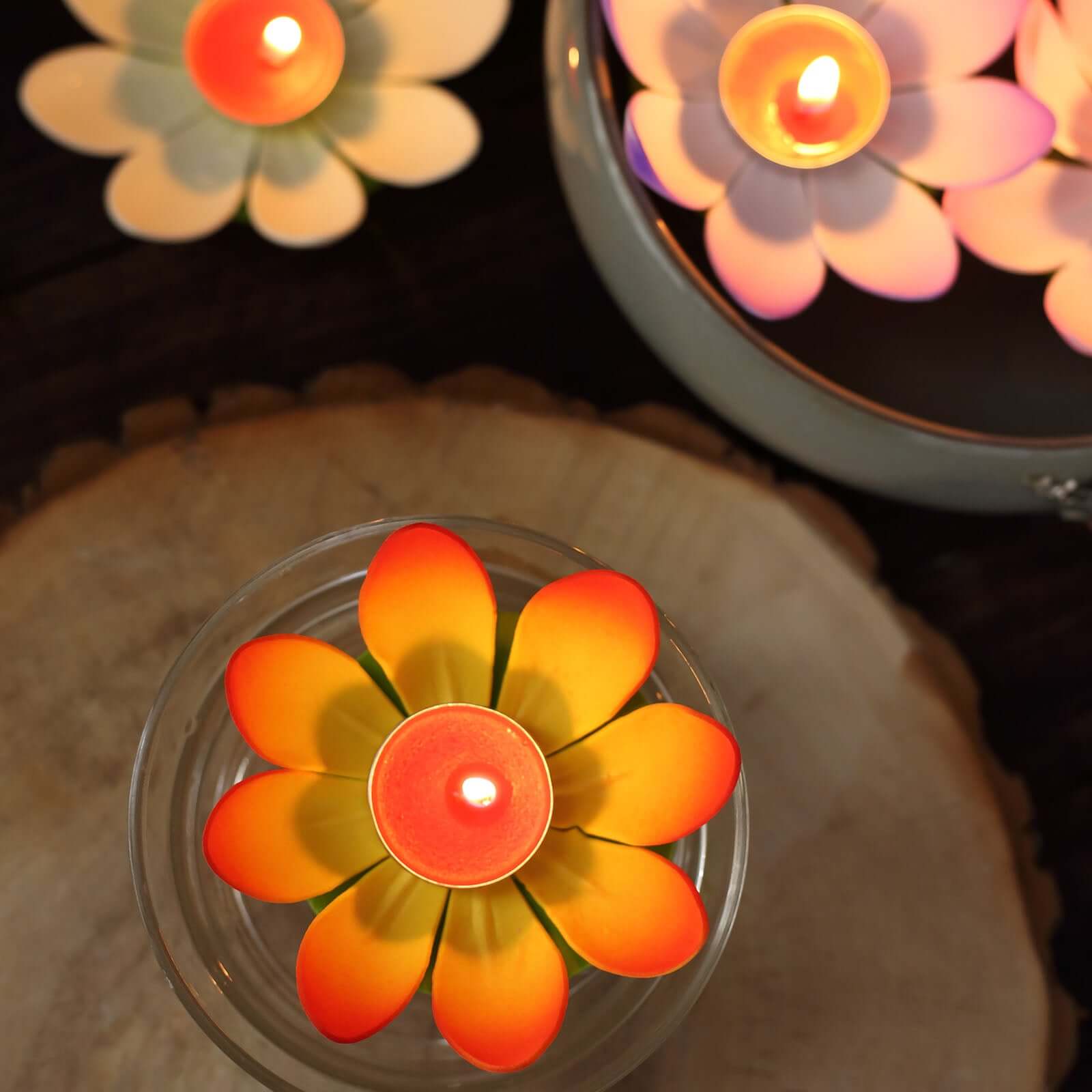 10-Pack Floating Candle Lights Water Lily Lotus Flower Design Colorful - Assorted Tealight Lanterns 5"