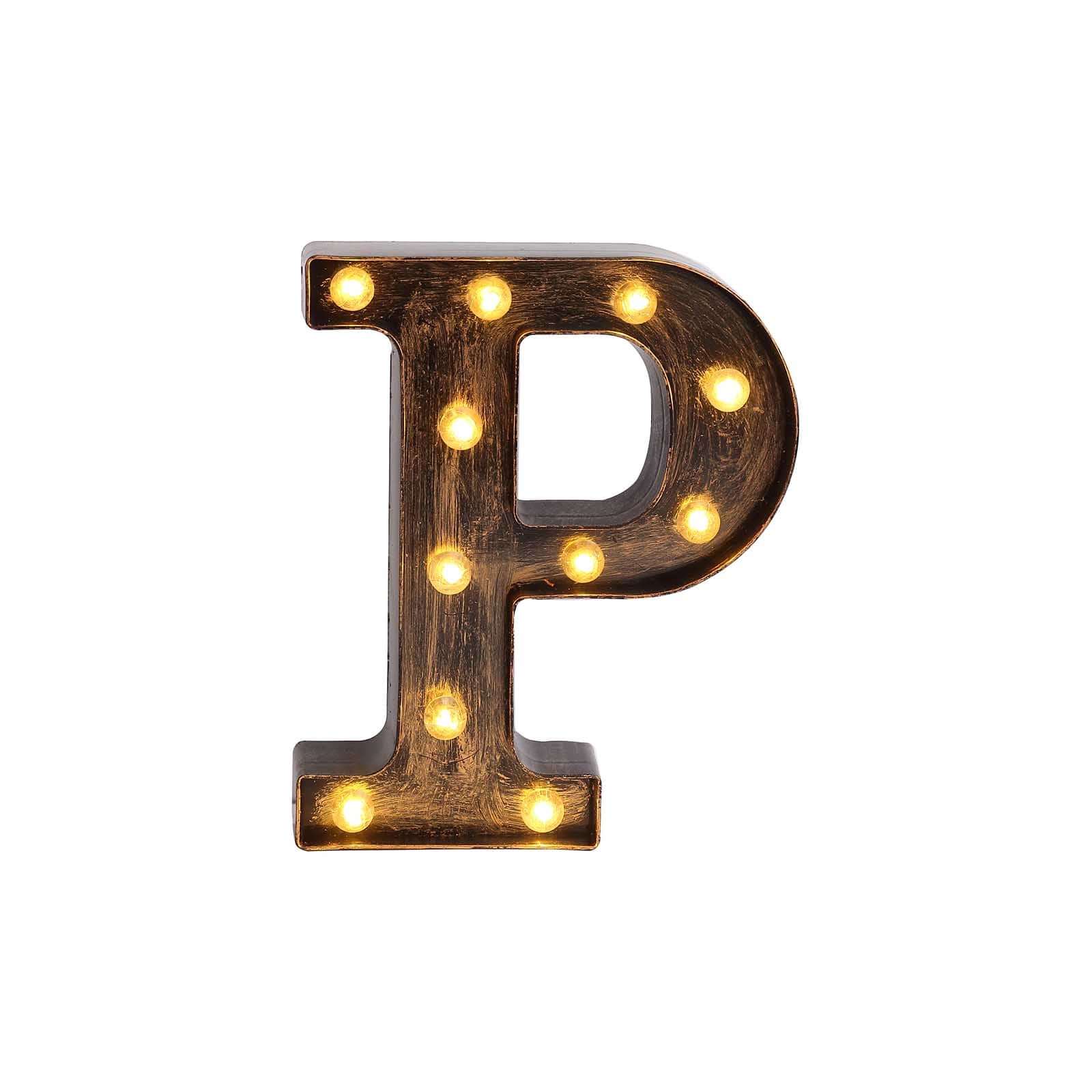 LED Marquee Letter "P" Industrial Style Antique Black - Light-Up Alphabet Sign for Weddings & Displays 9"