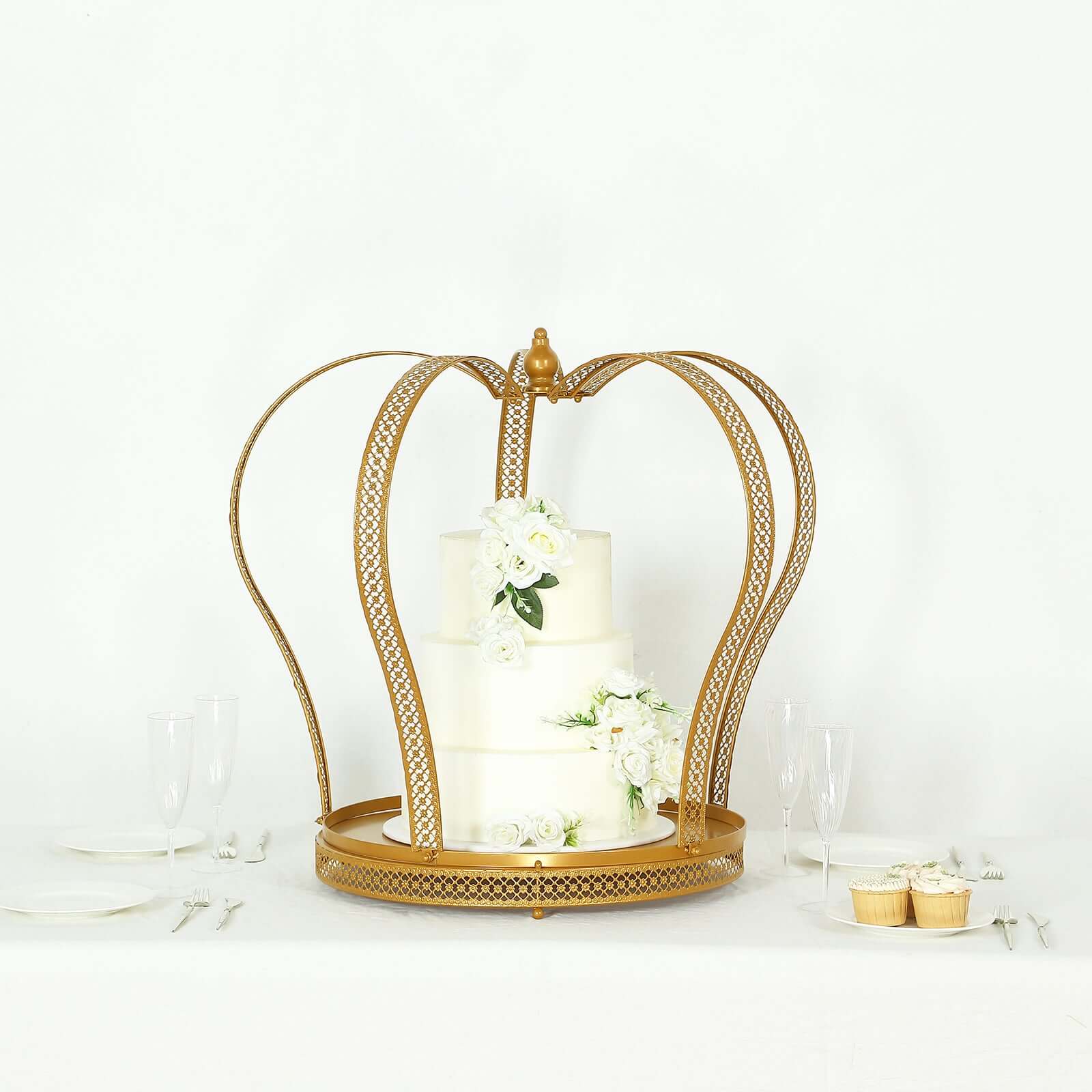 Metal Wedding Cake Stand 26" Gold Princess Crown Style - Exquisite Cupcake Display Holder Centerpiece for Fairy Tale Weddings & Chic Dessert Presentations