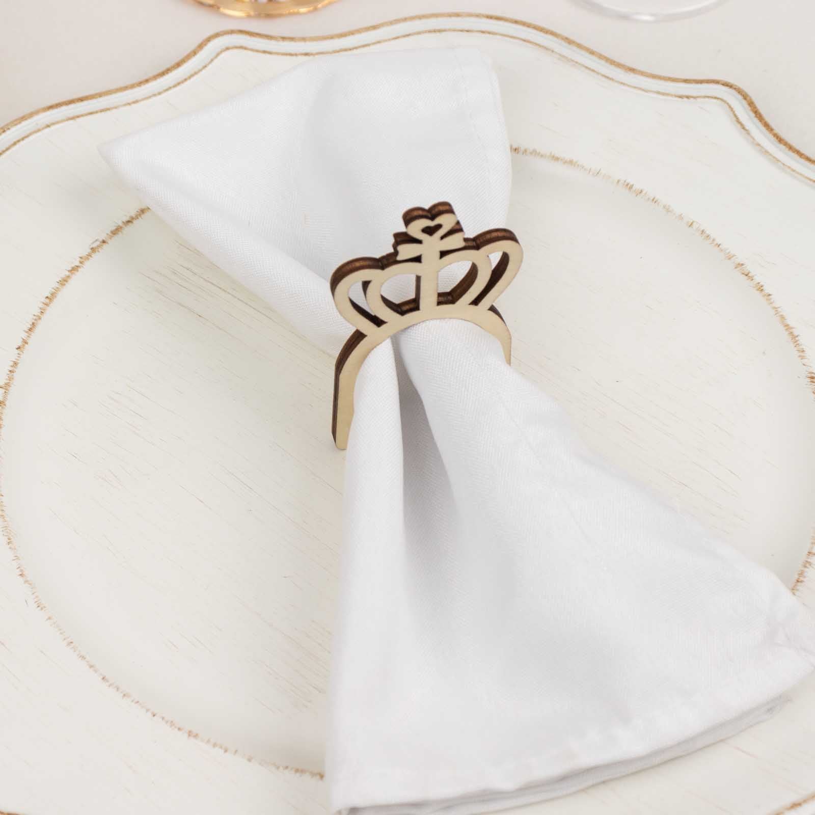 10 Pack Natural Wooden Princess Crown Farmhouse Napkin Holders, 3" Boho Rustic Napkin Rings