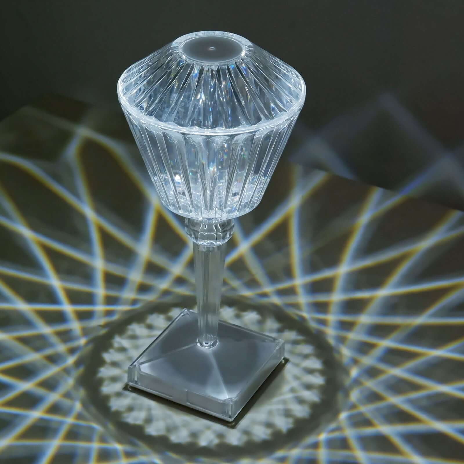LED Acrylic Table Lamp Prism Design Color Changing - Rechargeable Cordless Touch Control Accent Light 10"