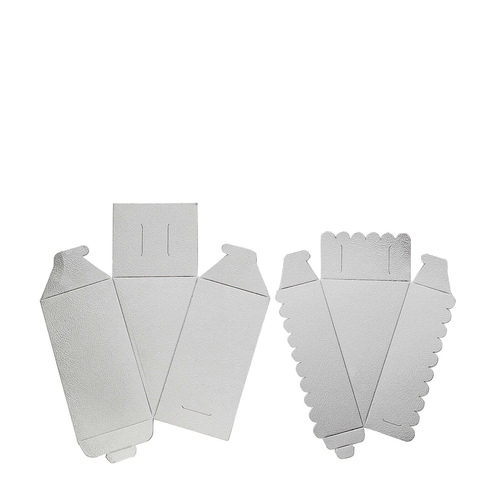 10-Pack Cardstock Triangle Cake Slice Boxes Metallic Silver with Scalloped Top - Decorative Takeaway Dessert Containers for Pie Snacks & Party Favors 5"x3"