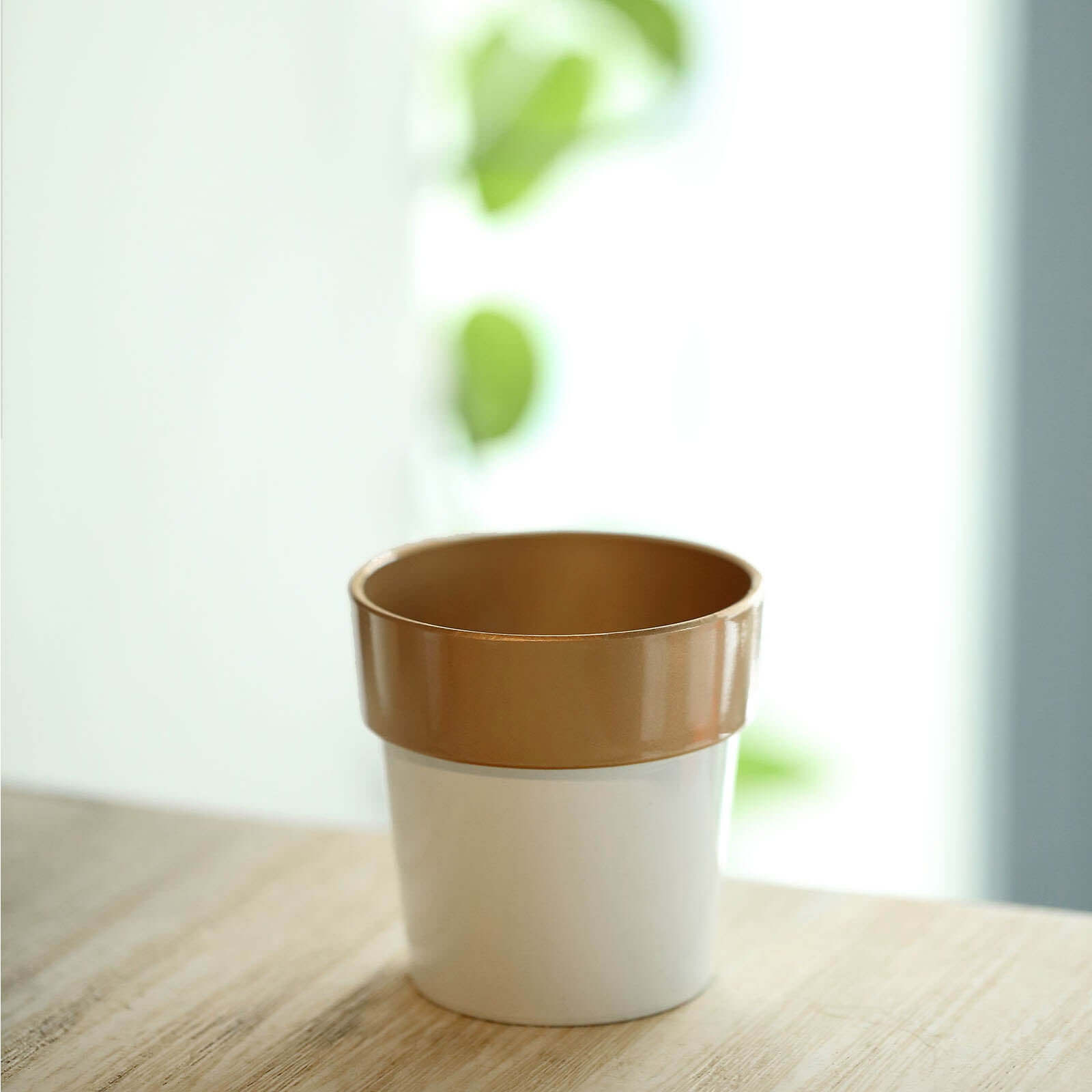 3-Pack Flower Plant Pots Small Design White with Gold Rim - Plastic Indoor Decorative Planters 3"
