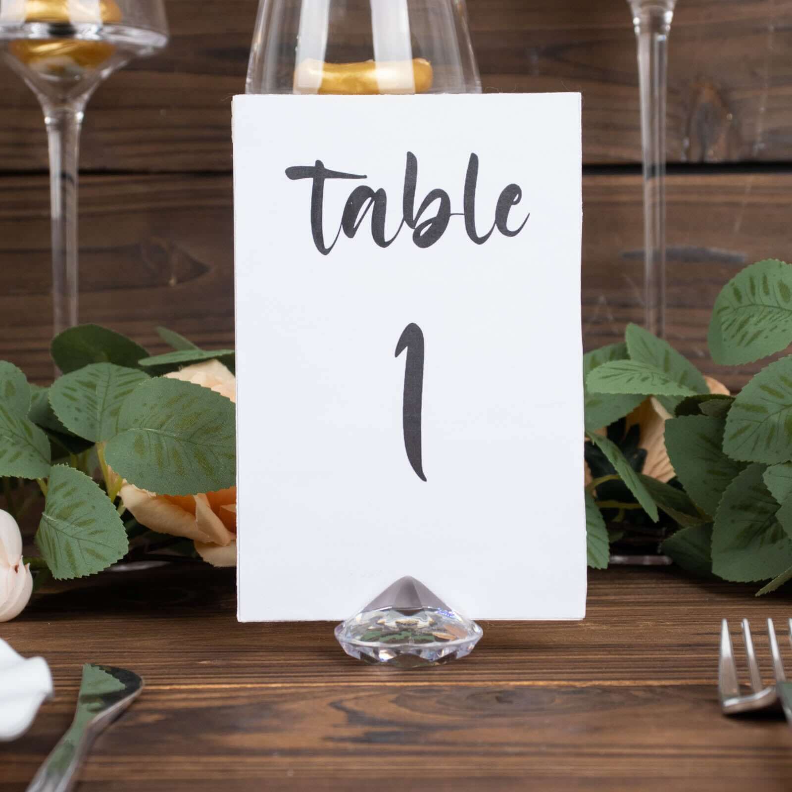 10-Pack Plastic Card Holder Stands Diamond Shaped Design Clear Crystal - Wedding Table Place Card Decorations 1.75"