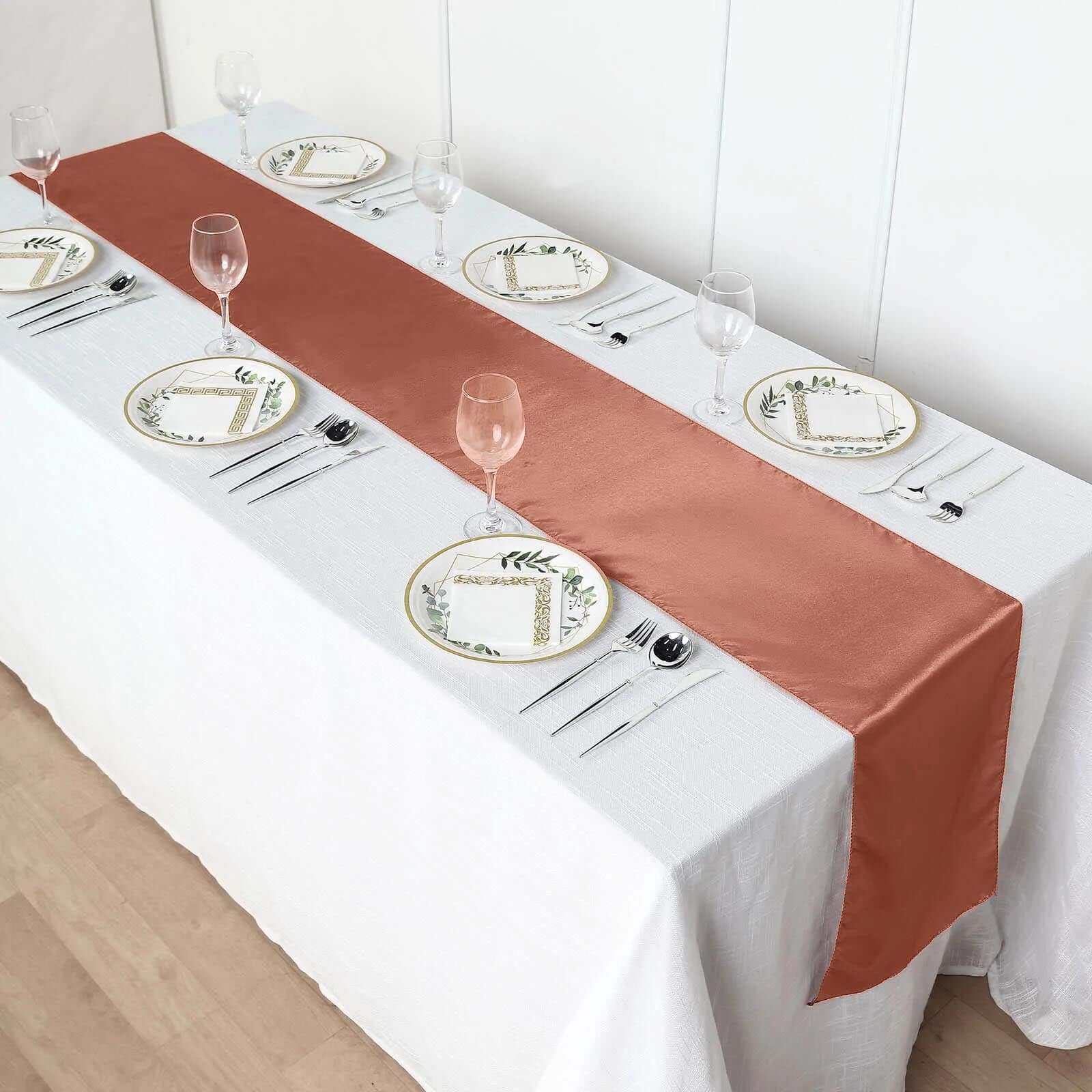 Satin 12"x108" Table Runner Terracotta (Rust) - Stylish Table Linen