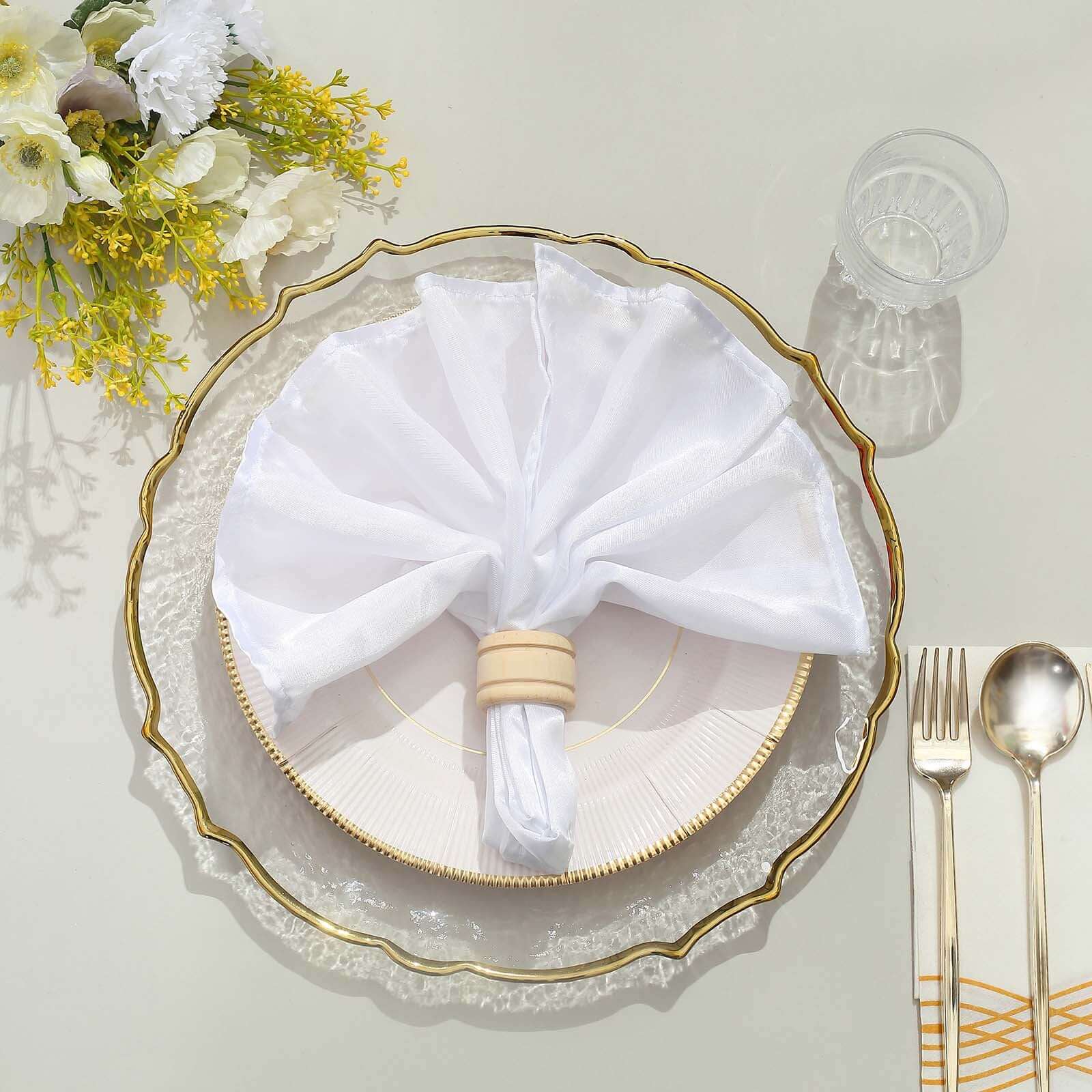 8-Pack Glass Round Charger Plates 13" in Clear with Gold Sunflower Scalloped Rim, Decorative Dinner Chargers