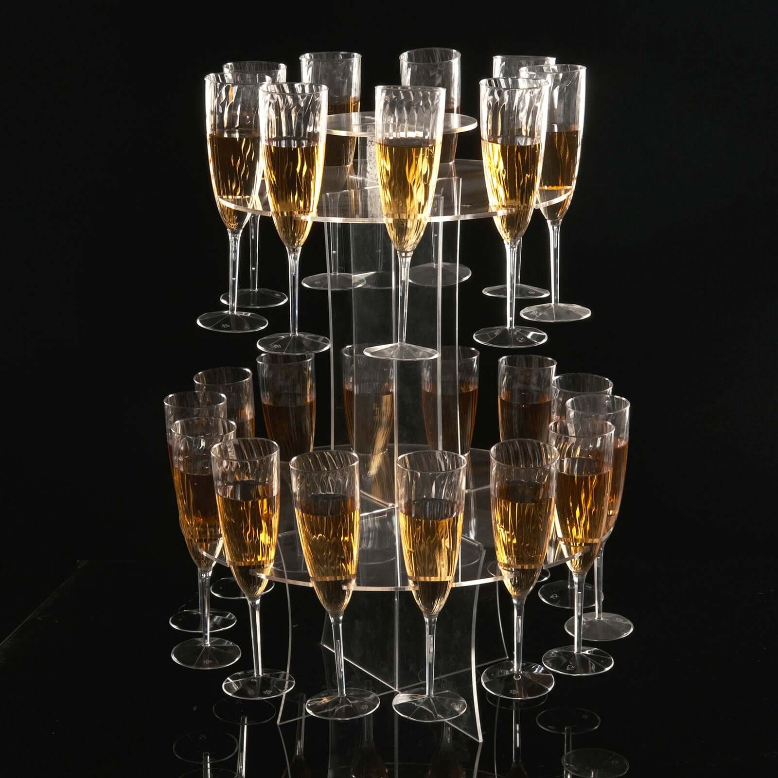 3-Tier Round Champagne Glass Holder Tower Clear Acrylic + 1 Bottle for Professional & Home Use 21"