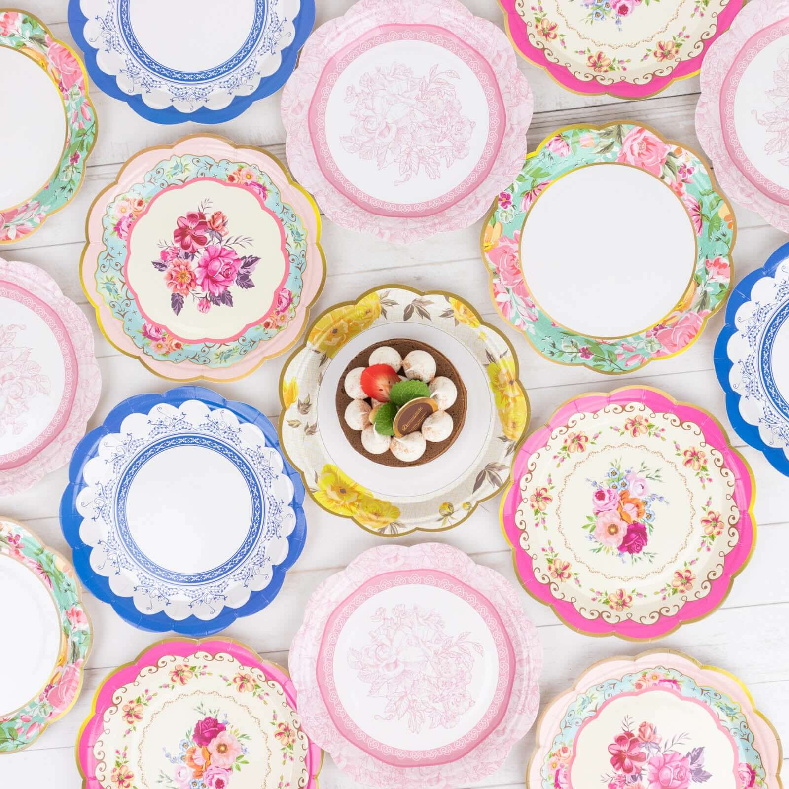 24-Pack Paper 9" Round Dinner Plates in Mixed Floral Print with Scalloped Edge - Disposable Party Plates for Baby Showers & Vintage Themes