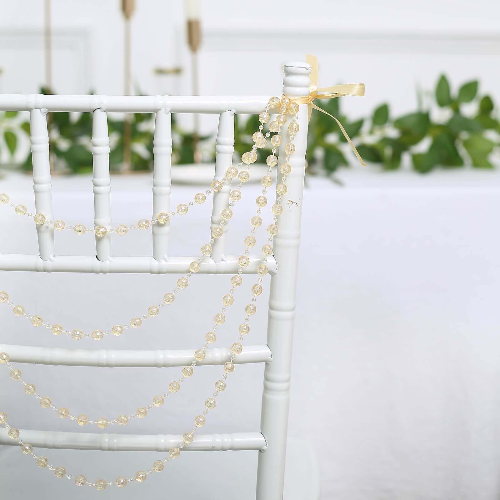 Faux Pearl Beaded 16" Chair Back Garland Sash Amber Gatsby-Inspired Style - Pre-Tied Chic Wedding Decor for Chiavari Chairs