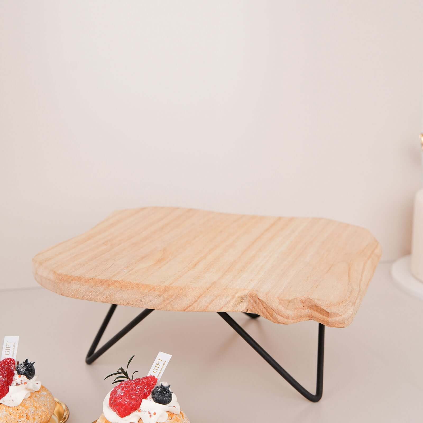Wooden Cake Cupcake Stand Natural Wood Slice Design - Cheese Board Serving Tray with Hairpin Legs 12" Square
