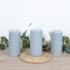 6-Pack 3"x6" Unscented Dripless Pillar Candles – Dusty Blue Long-Burning Wax Candles with Cotton Wicks for Home, Weddings & Event Decor