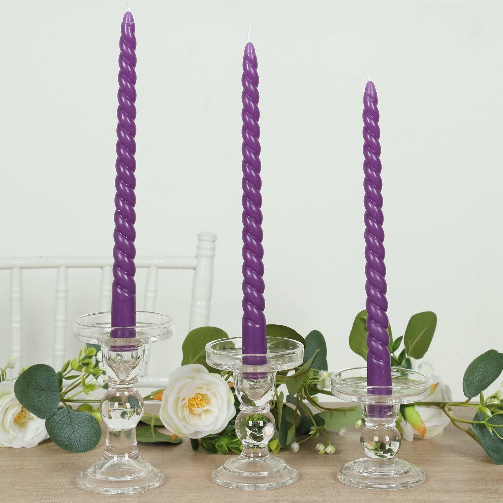 12-Pack Taper Candles Spiral Long Burn Wick Design Purple - Premium Unscented Wax Dinner Candle Sticks 11"