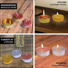 2-Pack Tealight Candles Red/Gold Glitter Rose Design - Unscented Dripless Wax for Romantic Decor
