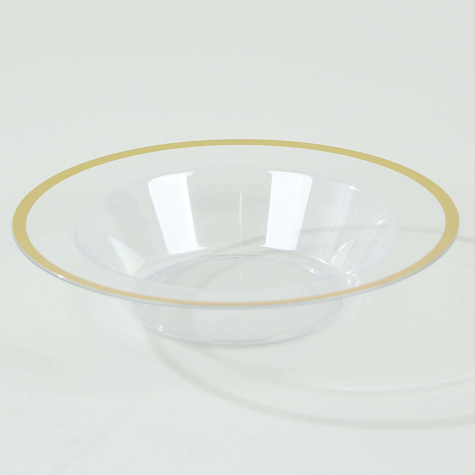 20-Pack Plastic Dessert Serving Bowls Clear Round Design with Gold Rim - Disposable Salad Soup Bowls 12oz