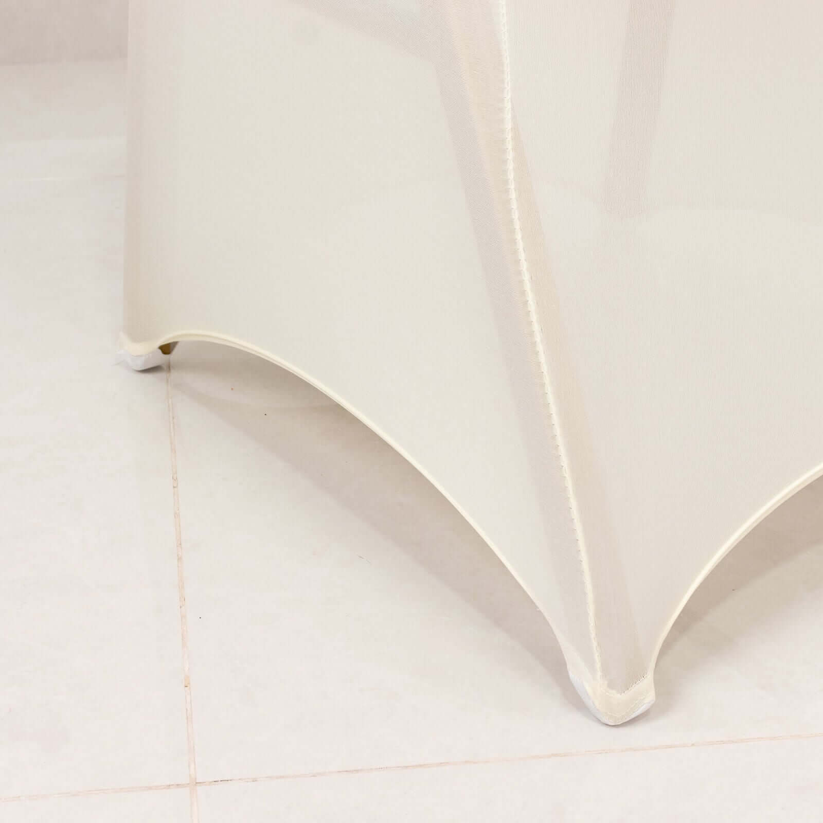 Spandex Chair Cover with Silver Rhinestone Buckled Sash Band Ivory - Stretch Fitted Slipcover