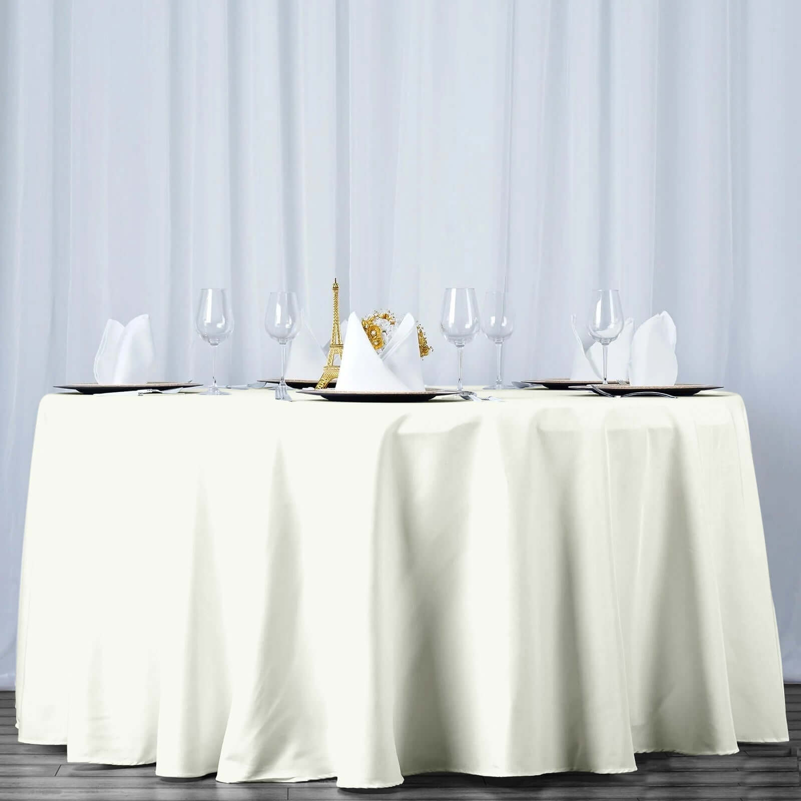 Premium Polyester 120" Round Tablecloth Ivory - Seamless 220GSM Wrinkle-Resistant Design Table Cover