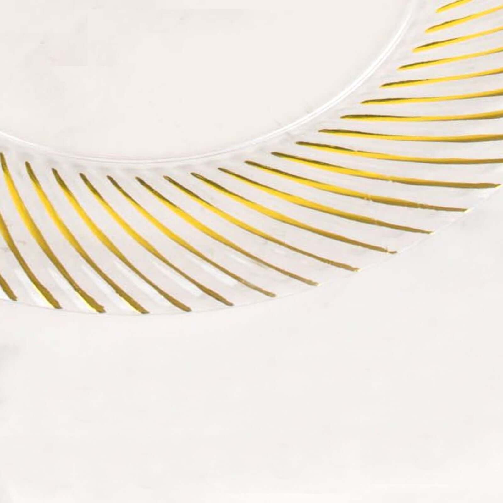 10-Pack Plastic 9" Round Dinner Plates Clear with Gold Swirl Rim - Disposable Party Plates for Classy Events & Banquets