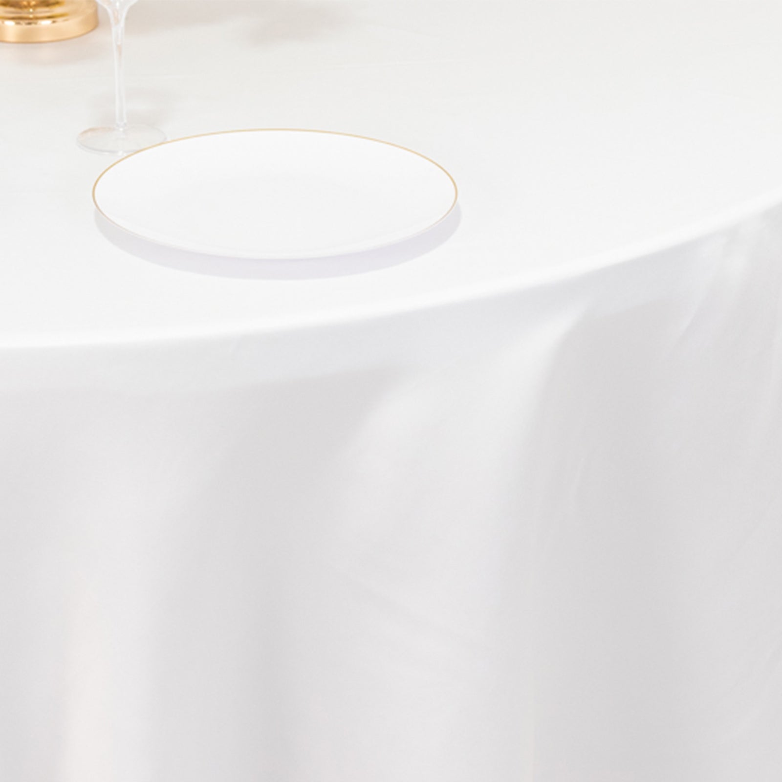 Lamour Satin 120" Round Tablecloth White - Seamless Table Cover with Soft Tempered Sheen for Upscale Gatherings
