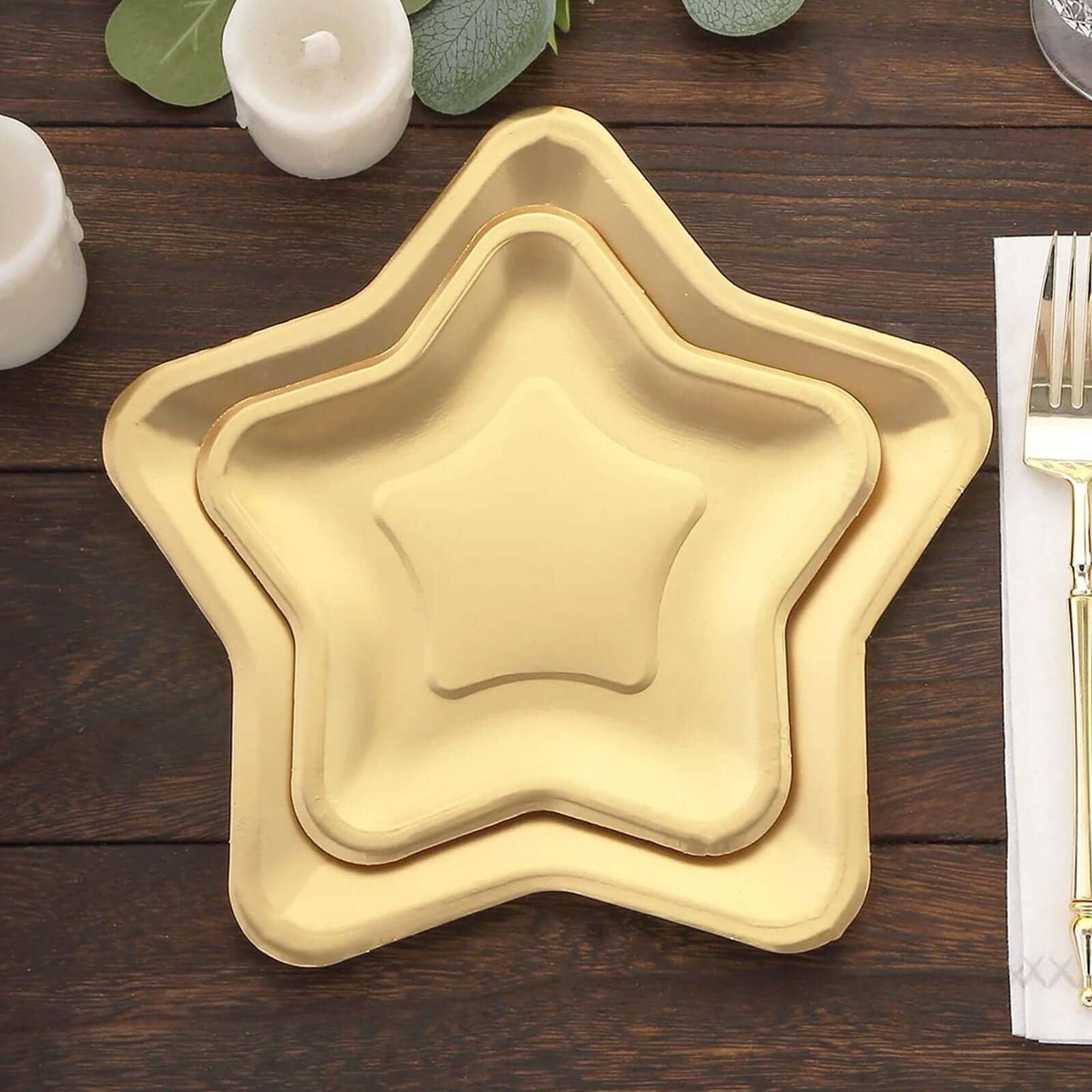 25-Pack Paper Star Shaped Dessert Plates in Matte Gold - Eco-friendly Disposable 300GSM Salad Appetizer Plates for Festive Occasions 7"
