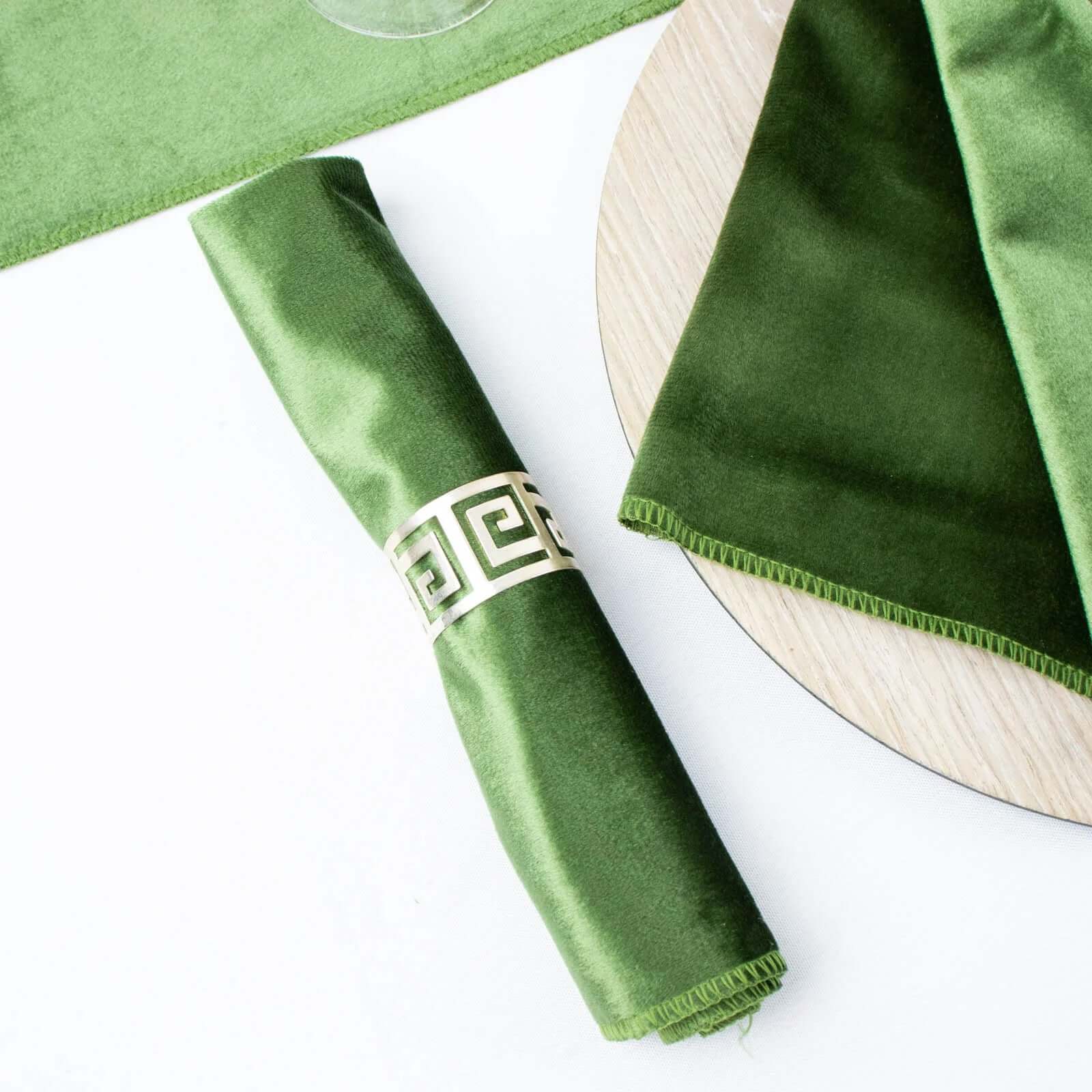5 Pack Premium Velvet 20"x20" Napkins Olive Green - Soft Sheen Finish Cloth Napkins