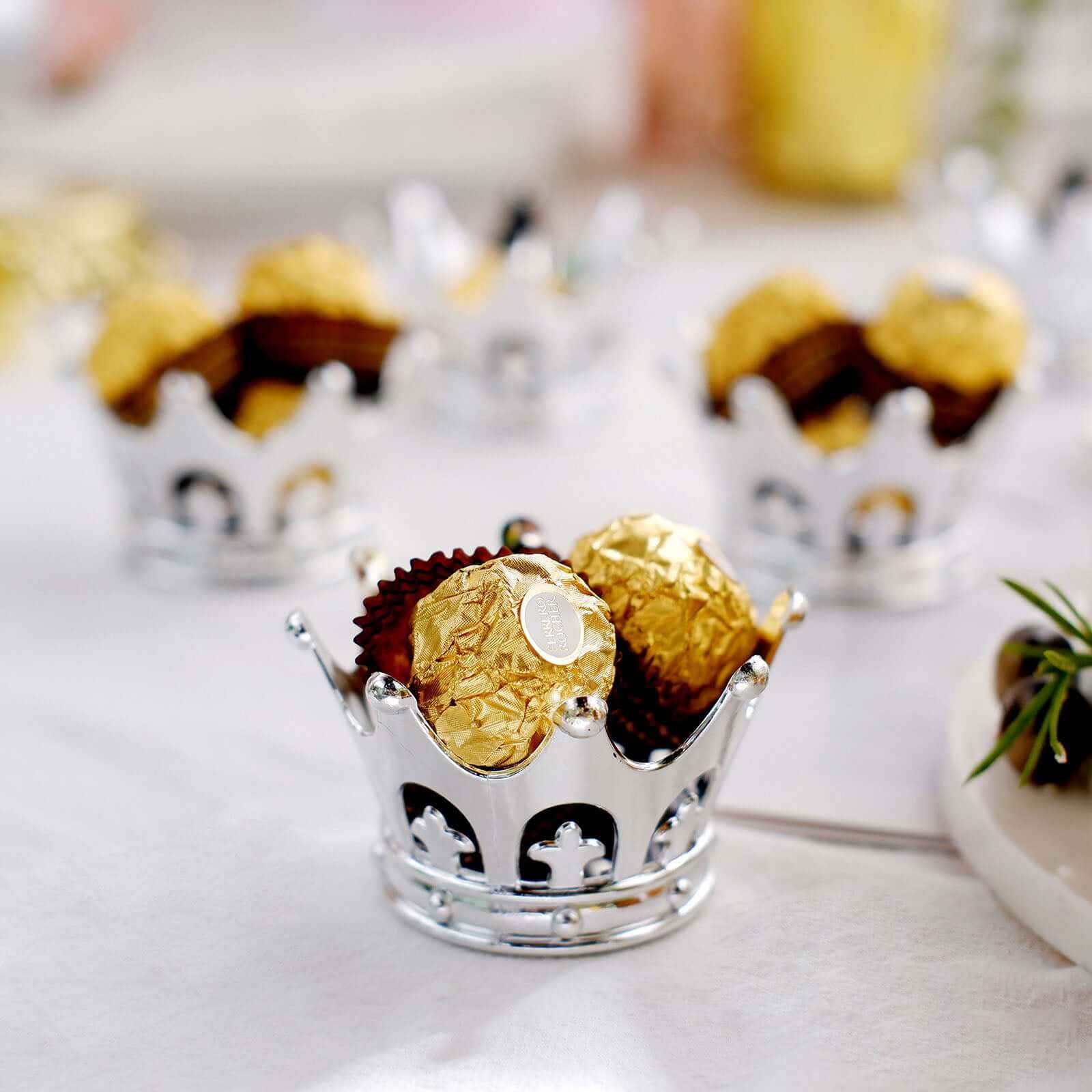 12-Pack Fillable Mini Crown Candy Container Silver - Regal Baby Shower Candy Treat Favor Containers 3"