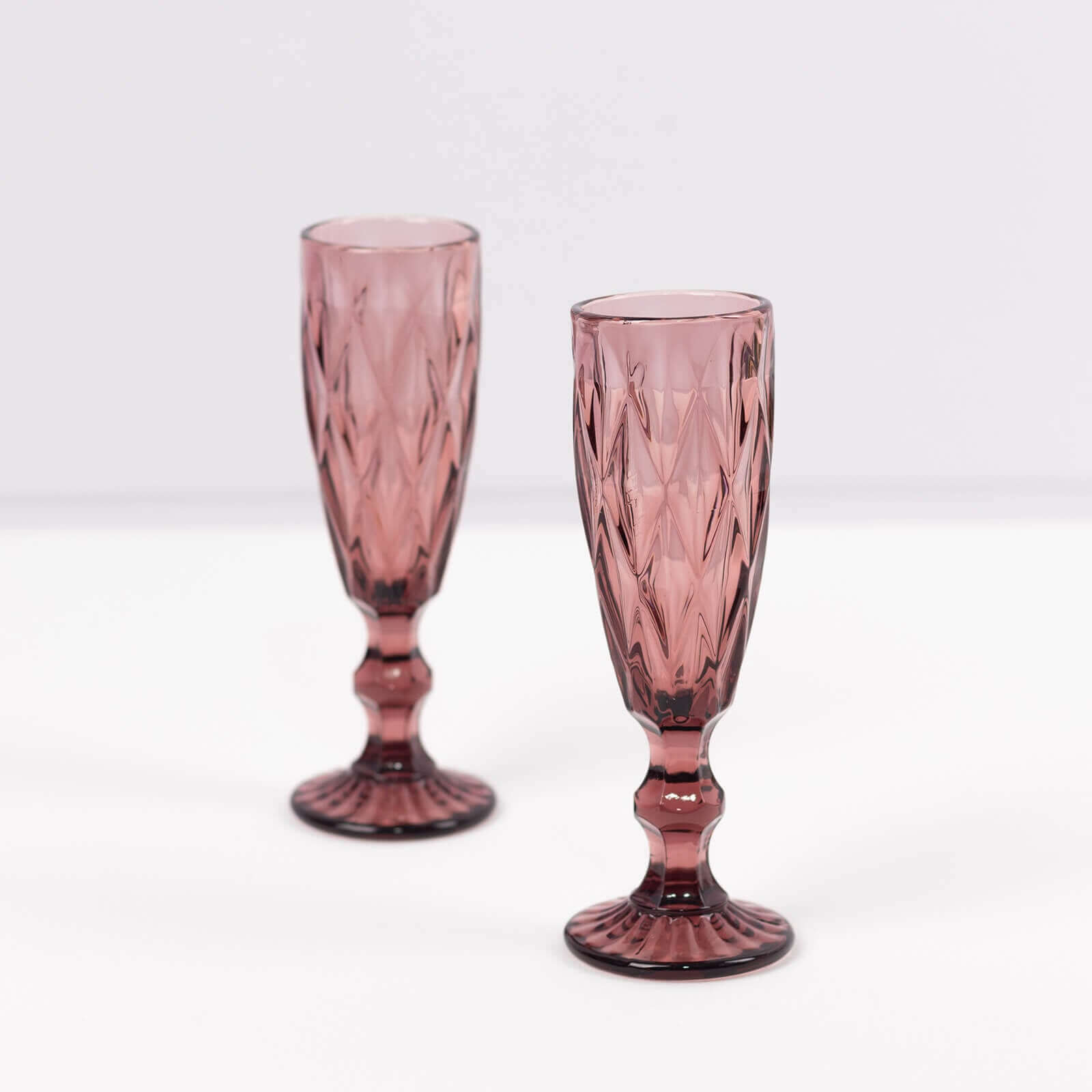 6-Pack Champagne Flute Glasses Transparent Dusty Rose Textured Crystal Cut Design - Chic Wine Goblets for Parties & Events 6oz 8"