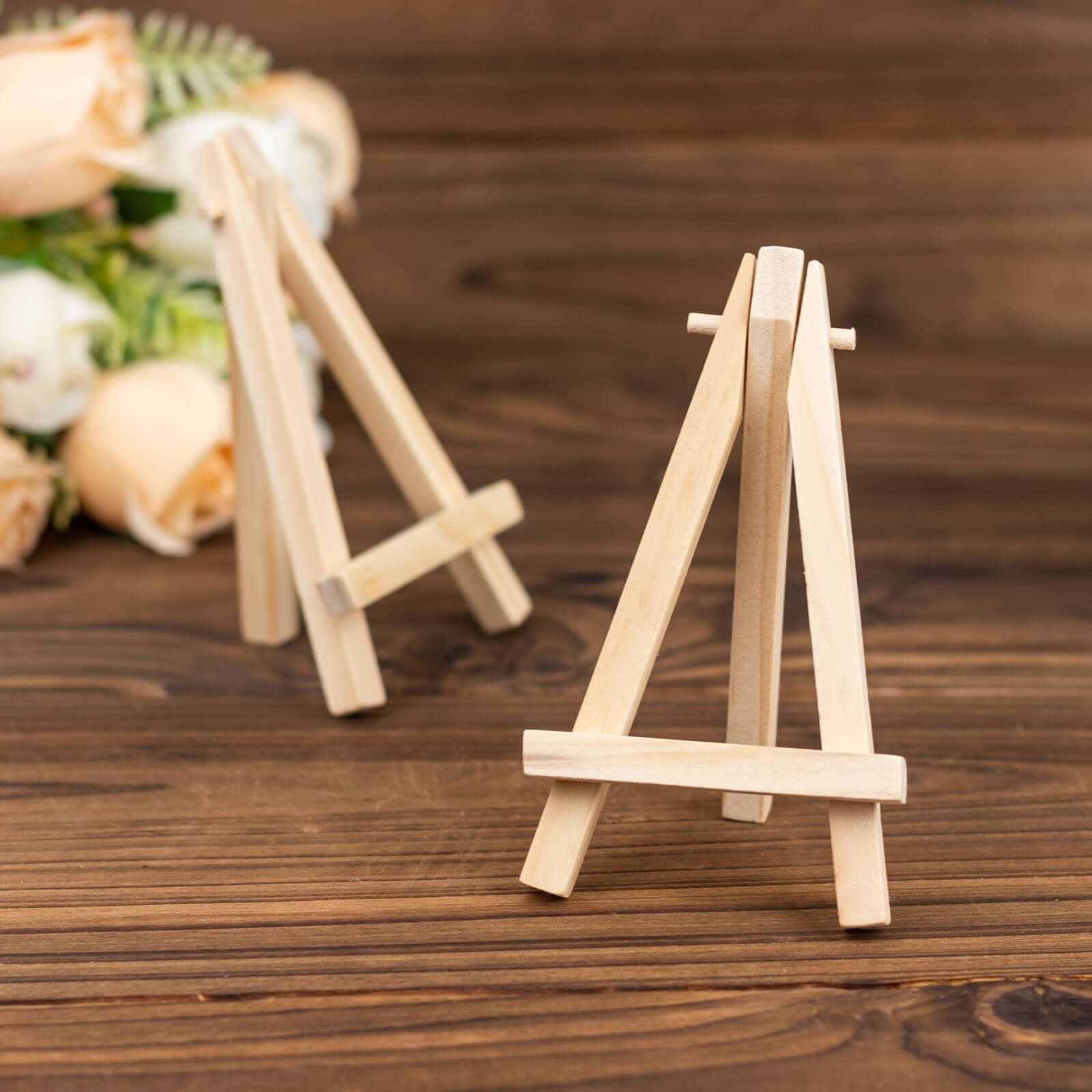 10-Pack Wooden Display Easel Stands DIY Mini Design Natural - Rustic Place Card Table Number Holders 5"
