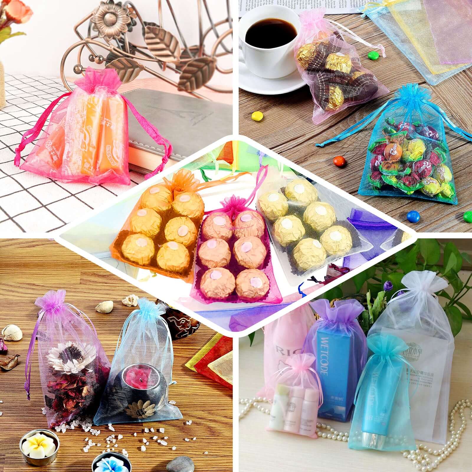 10 Pack 6"x9" Silver Organza Drawstring Wedding Party Favor Gift Bag