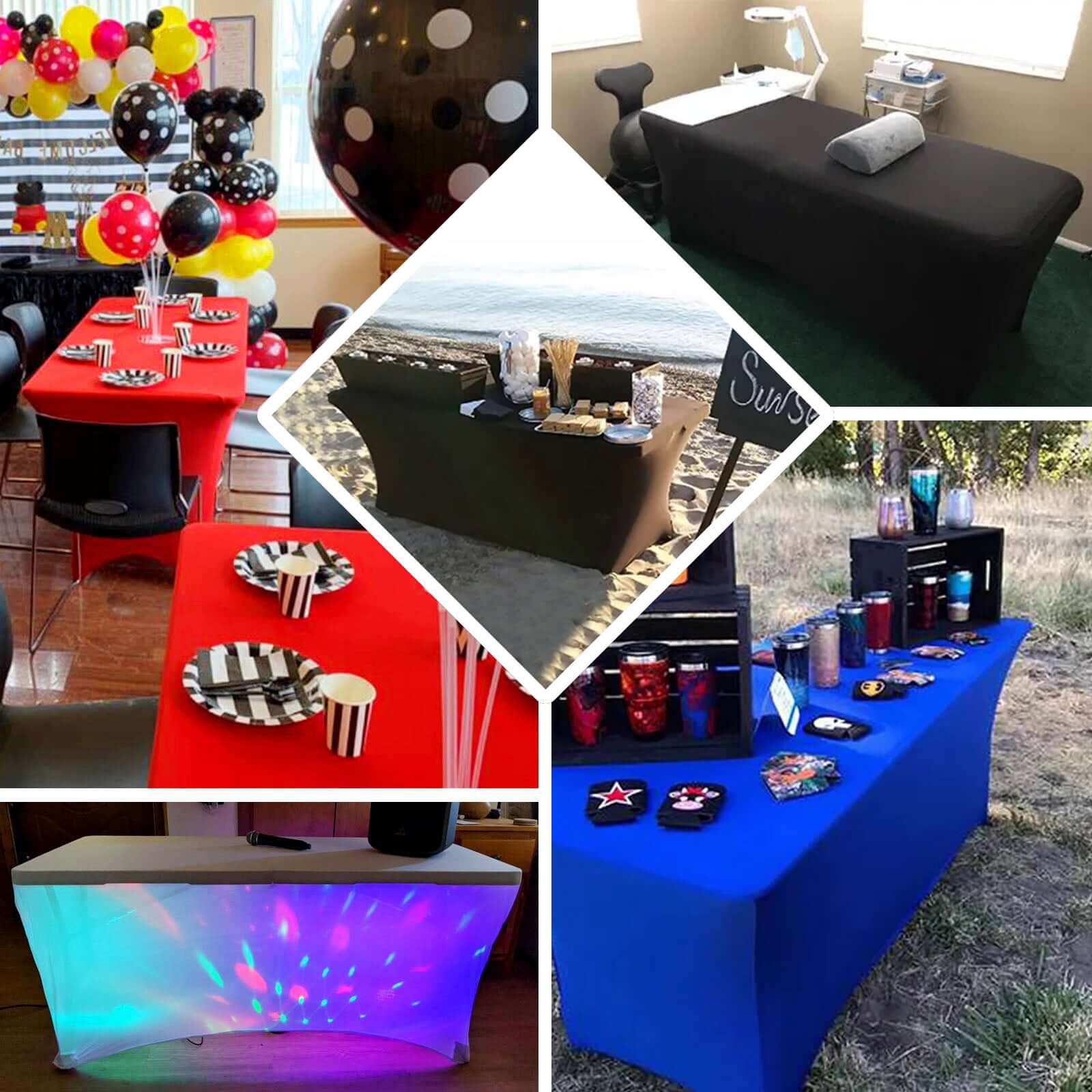 Stretch Spandex 6ft Rectangle Tablecloth Black - Durable Form-Fitting Table Cover for Events & Presentations