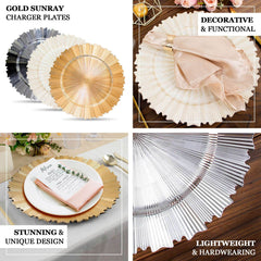 6-Pack Acrylic Plastic Round Charger Plates 13" in Antique White with Sunray Scalloped Rim, Decorative Dinner Party Charger Tableware