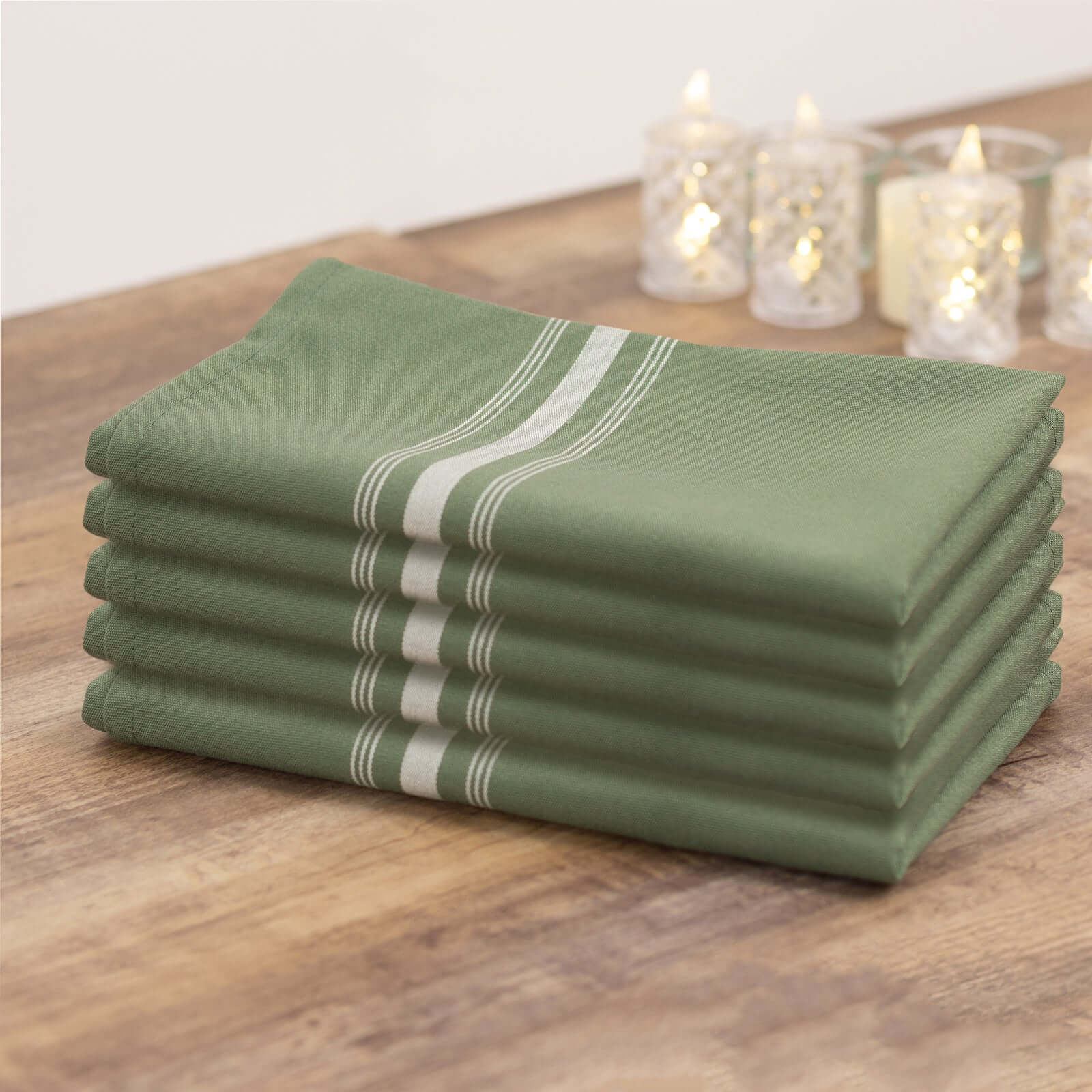 10 Pack Premium Spun Polyester 18"x22" Napkins Dusty Sage Green/White Bistro Style - Highly Absorbent Cotton-Like Feel Cloth Napkins
