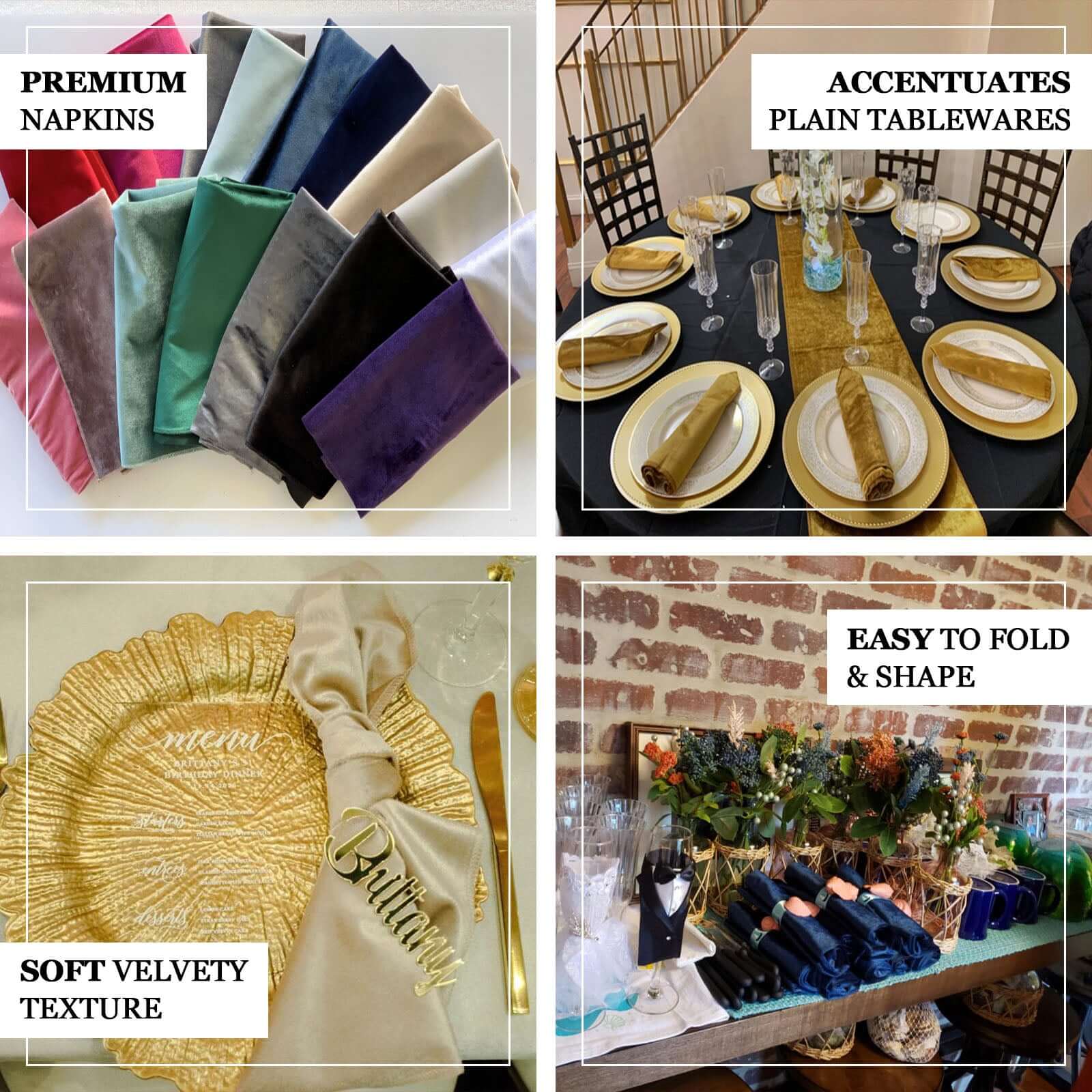 5 Pack Premium Velvet 20"x20" Napkins Royal Blue - Soft Sheen Finish Cloth Napkins