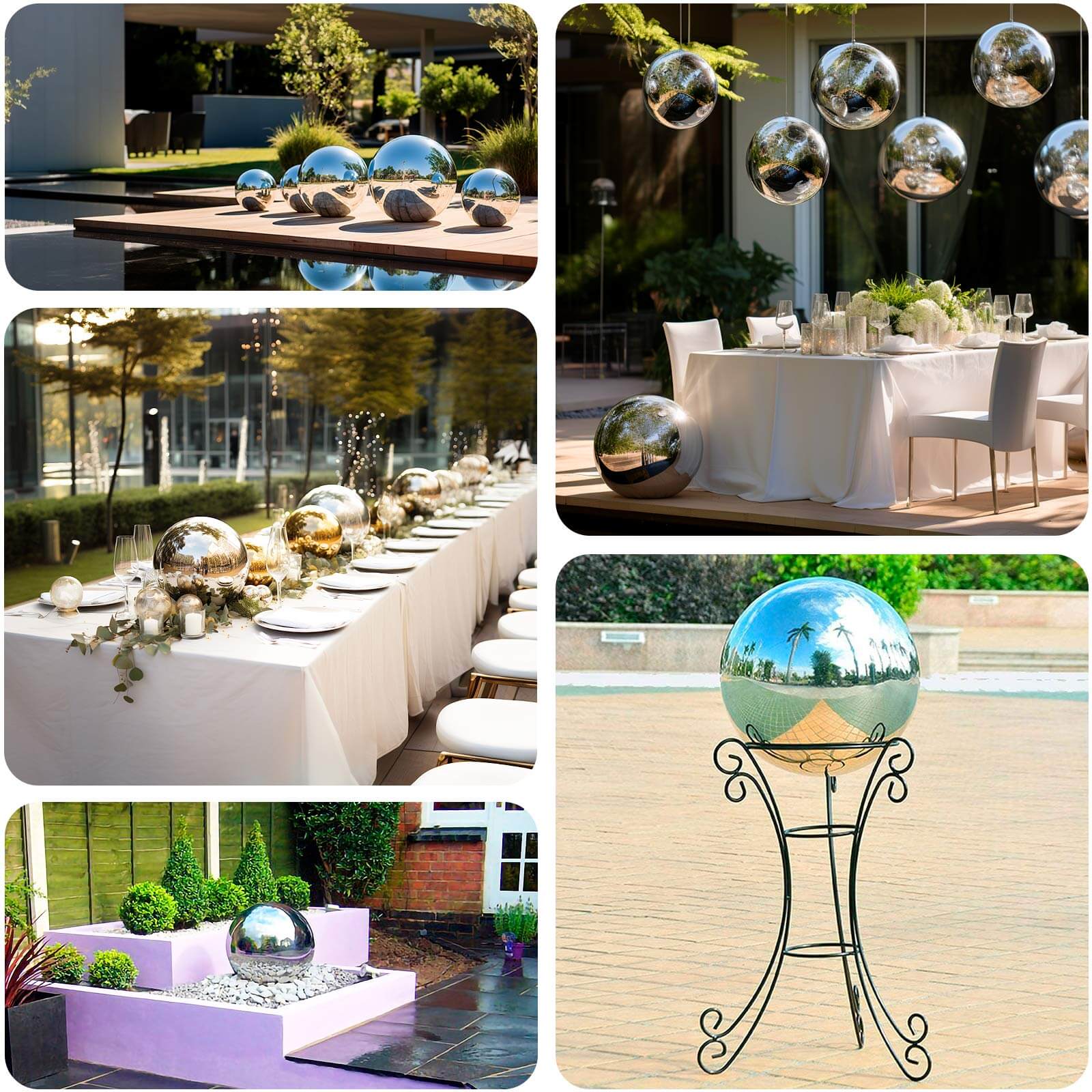 Gazing Globe Mirror Ball Reflective Hollow Stainless Steel Silver Sphere - Decorative Garden Display Piece 16"