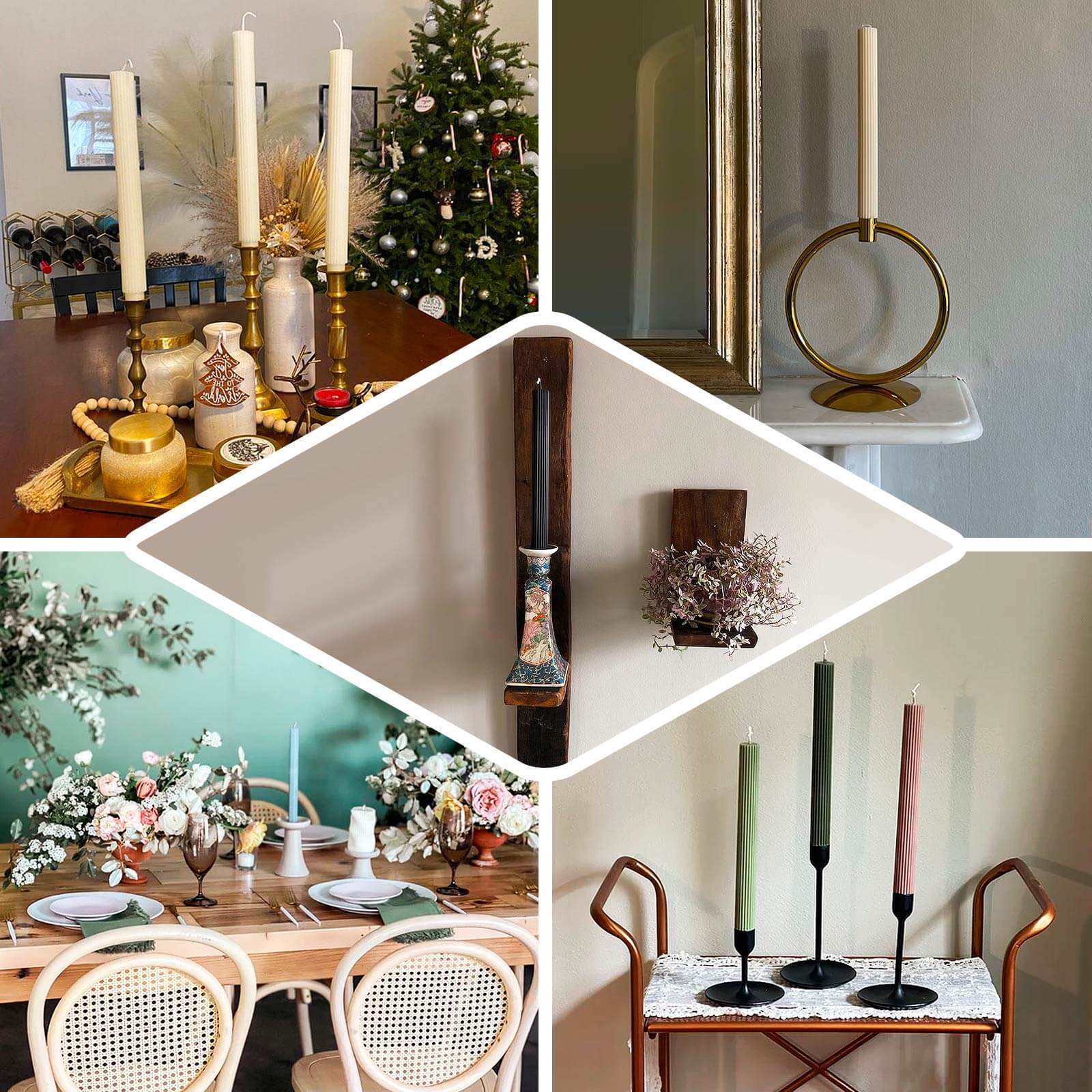 5-Pack Taper Candles Ribbed Wick Ribbon Wax Design Black - Premium Unscented Dinner Candles 9"