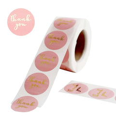 500Pcs 1" Thank You Gold Foil Text On Pink Stickers Roll Décor, Labels and Seals For DIY Envelope - Round