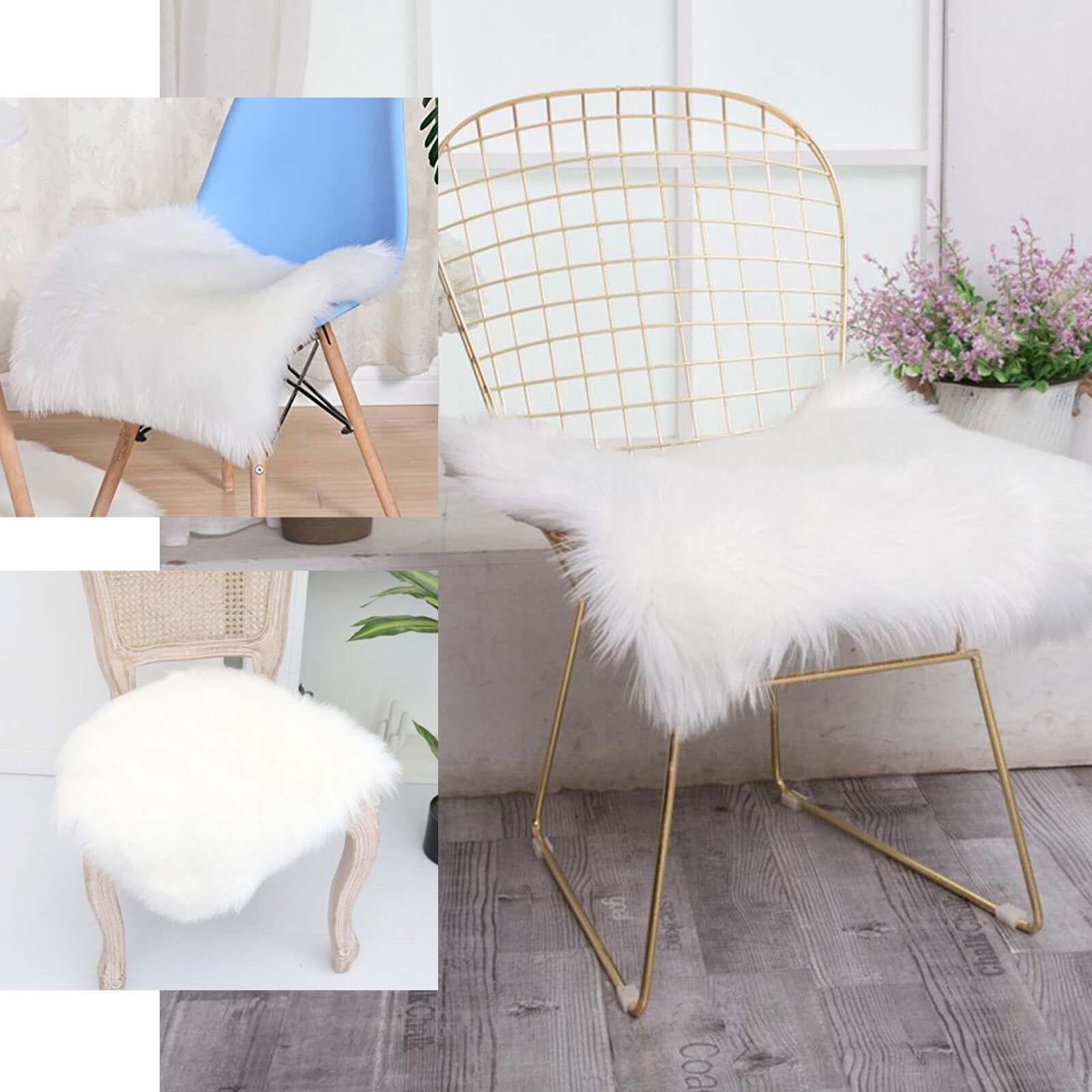 Faux Sheepskin 20" Cushion Cover with Soft Plush Finish White - Stylish Small Shag Area Rug for Events